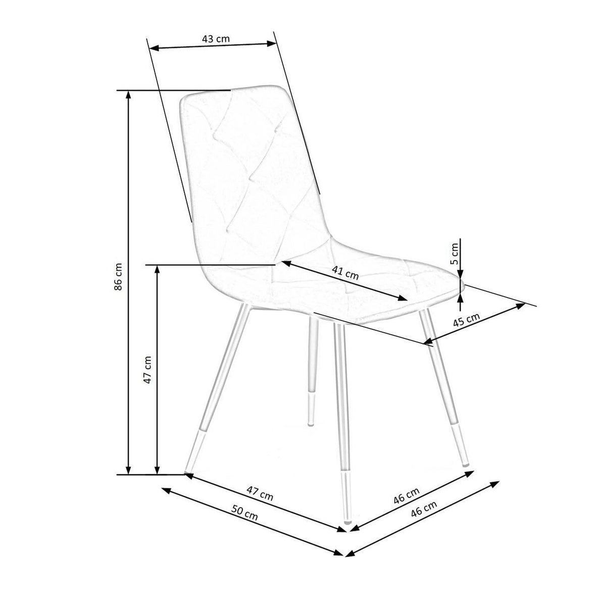Scaun gri inchis K438, stofa catifelata/metal, 45x50x86 cm