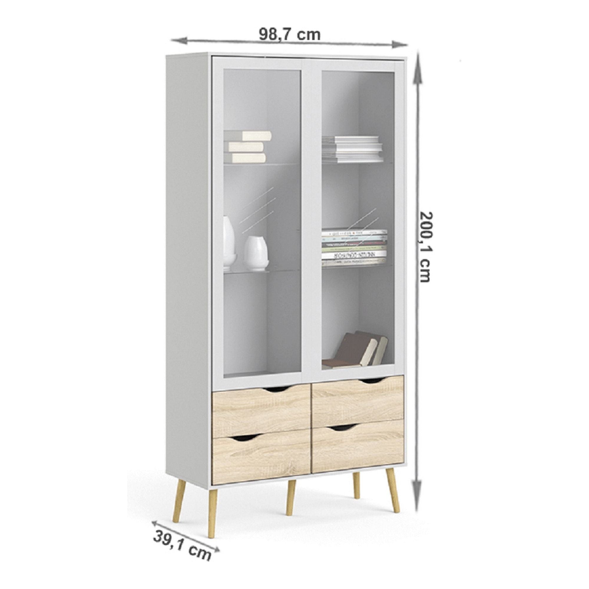 Vitrina OSLO, alb/stejar sonoma, DTD laminat, 99x39x200 cm