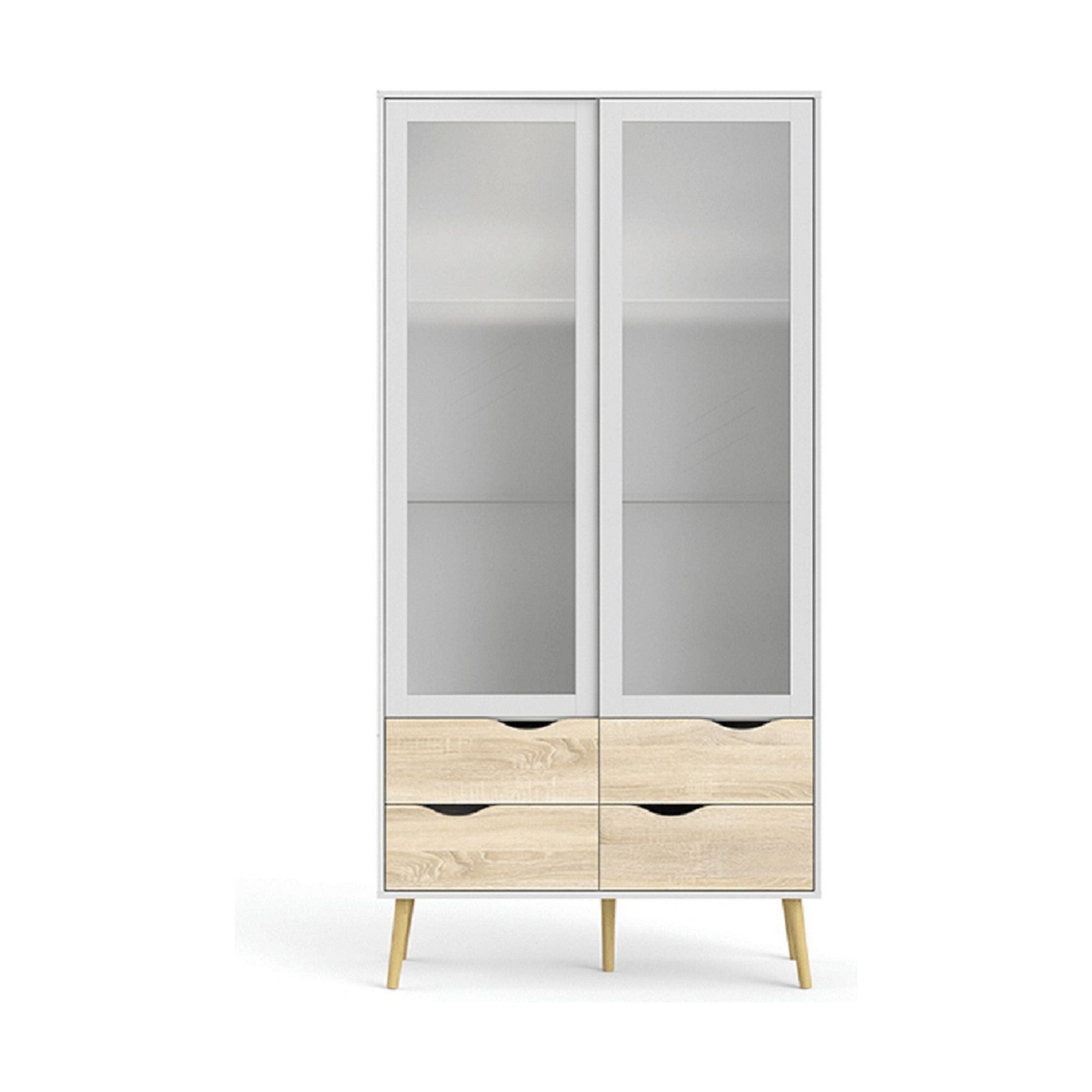 Vitrina OSLO, alb/stejar sonoma, DTD laminat, 99x39x200 cm