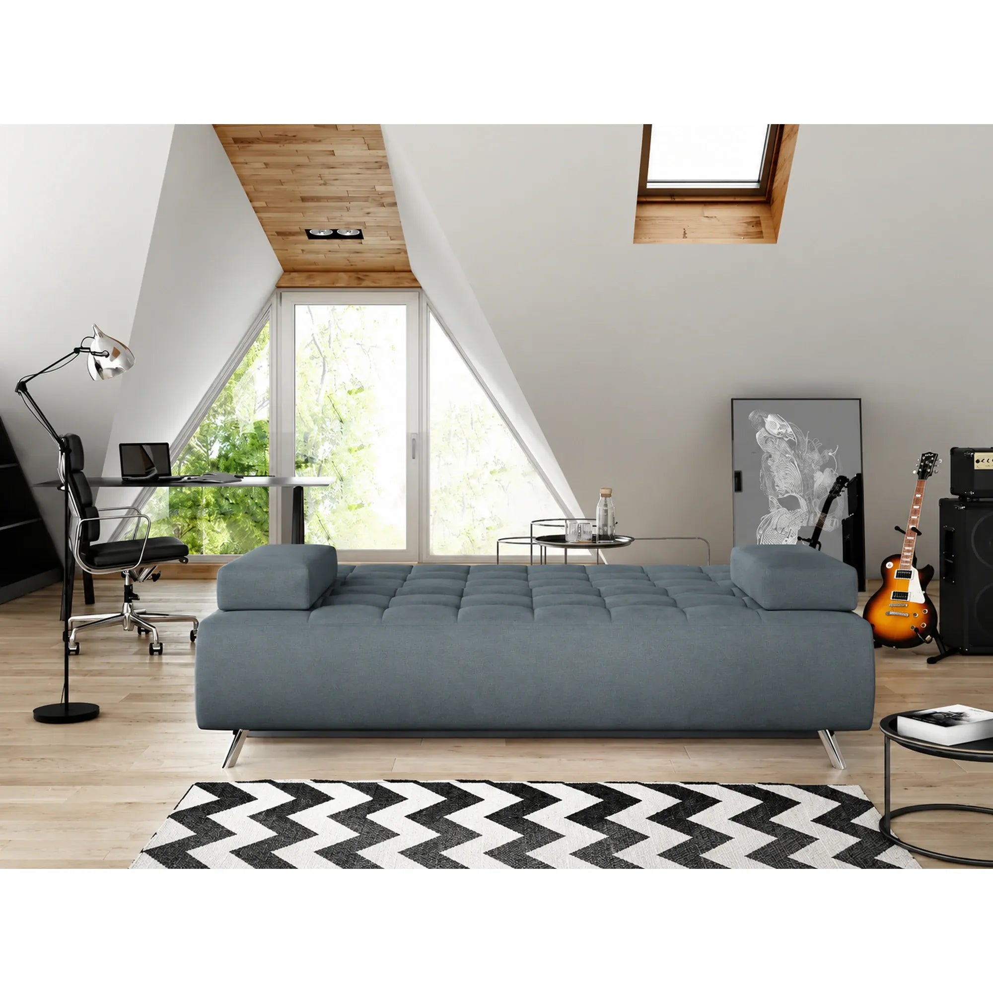 Canapea extensibila OSLO, stofa catifelata turcoaz inchis - Riviera 87, cu lada depozitare, 197x94x90 cm