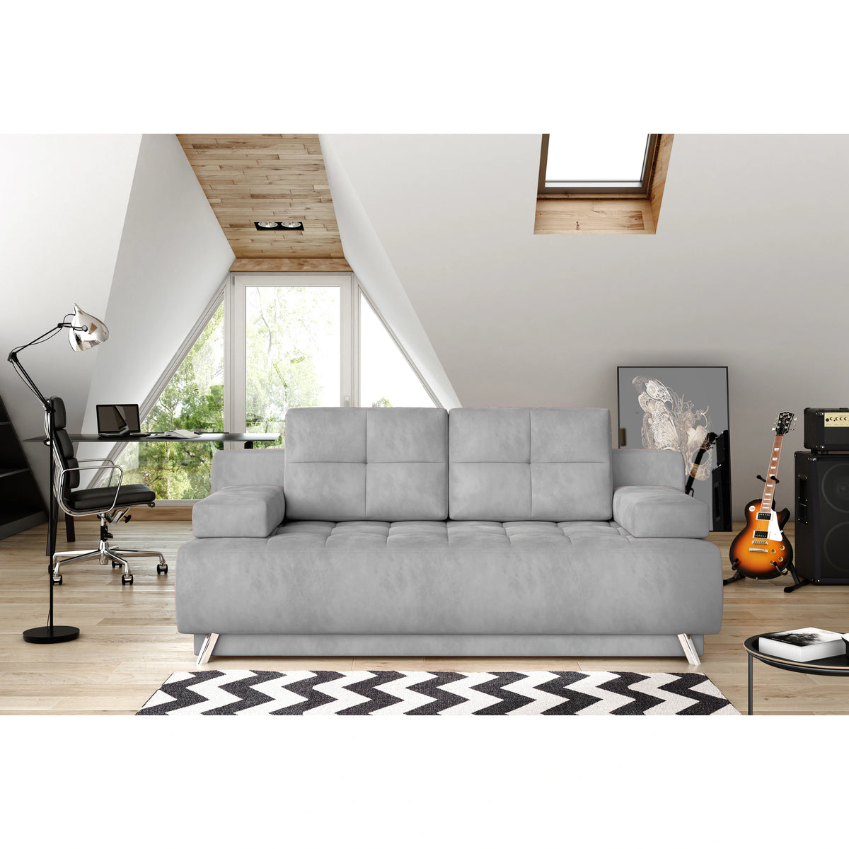 Canapea extensibila OSLO, stofa catifelata galben - Terra 48, Gama Premium, cu lada depozitare, 197x94x90 cm