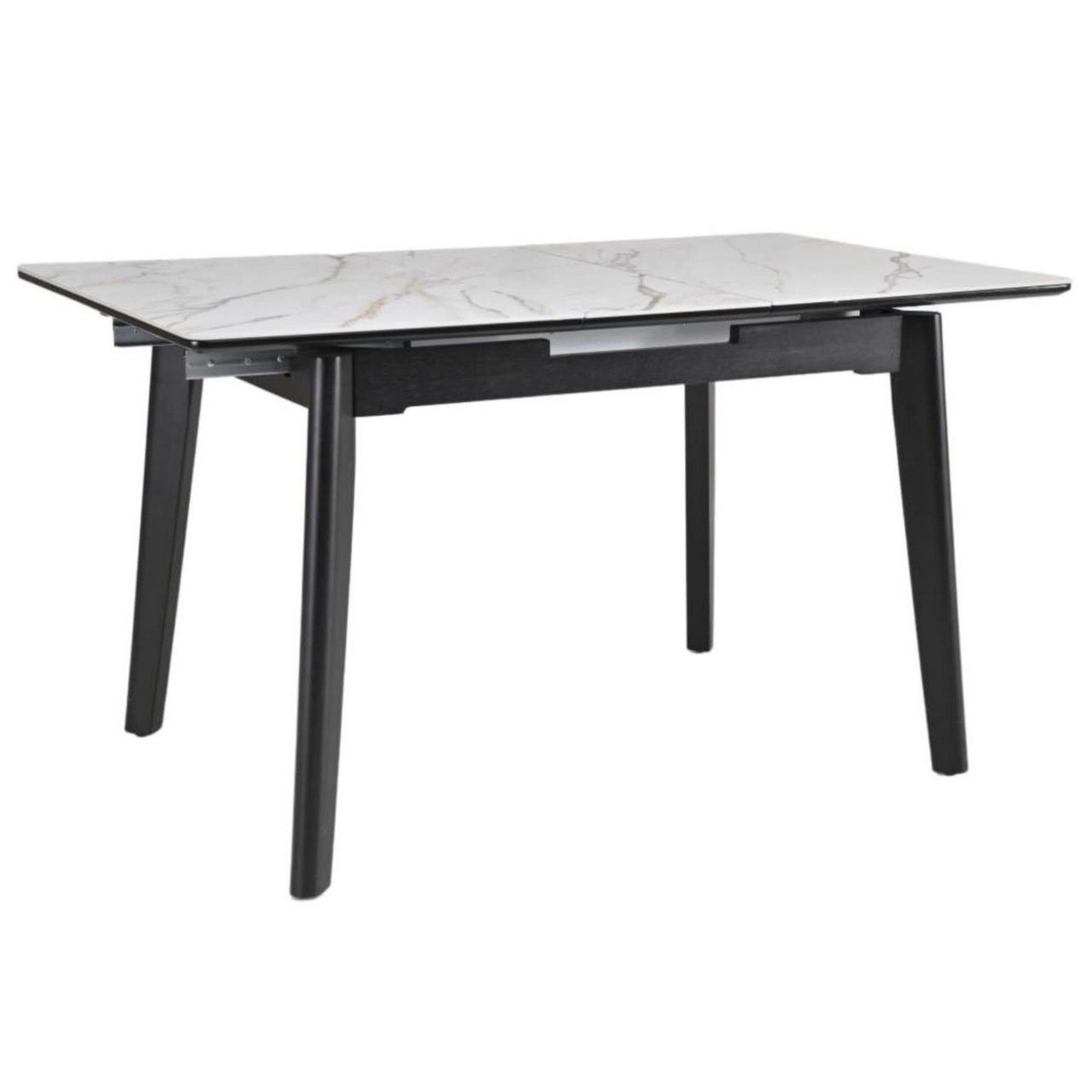 Masa extensibila OSTEN, alb cu efect de marmura/negru, 110/140x80x76 cm