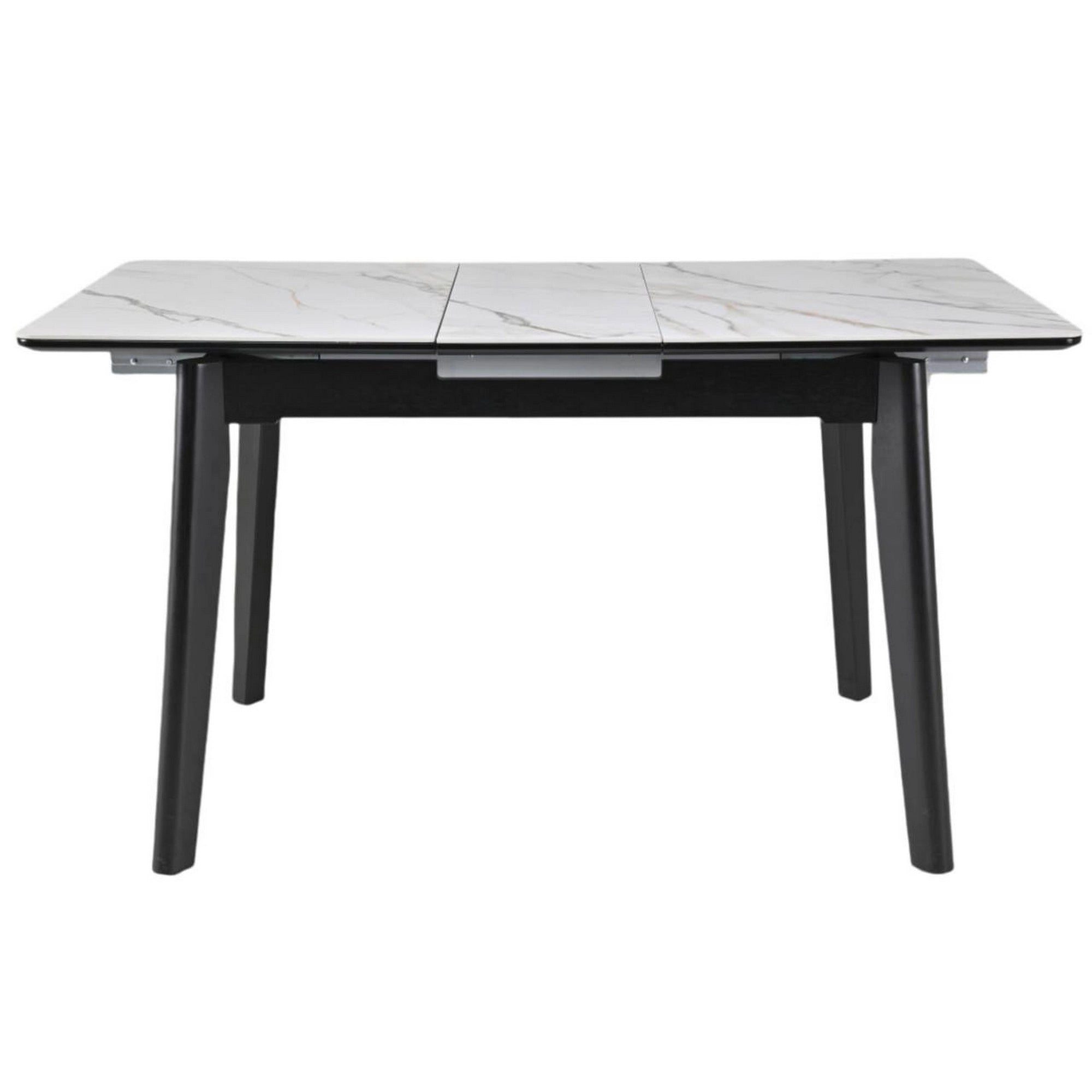 Masa extensibila OSTEN, alb cu efect de marmura/negru, 110/140x80x76 cm