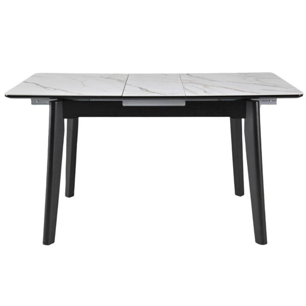 Masa extensibila OSTEN, alb cu efect de marmura/negru, 110/140x80x76 cm