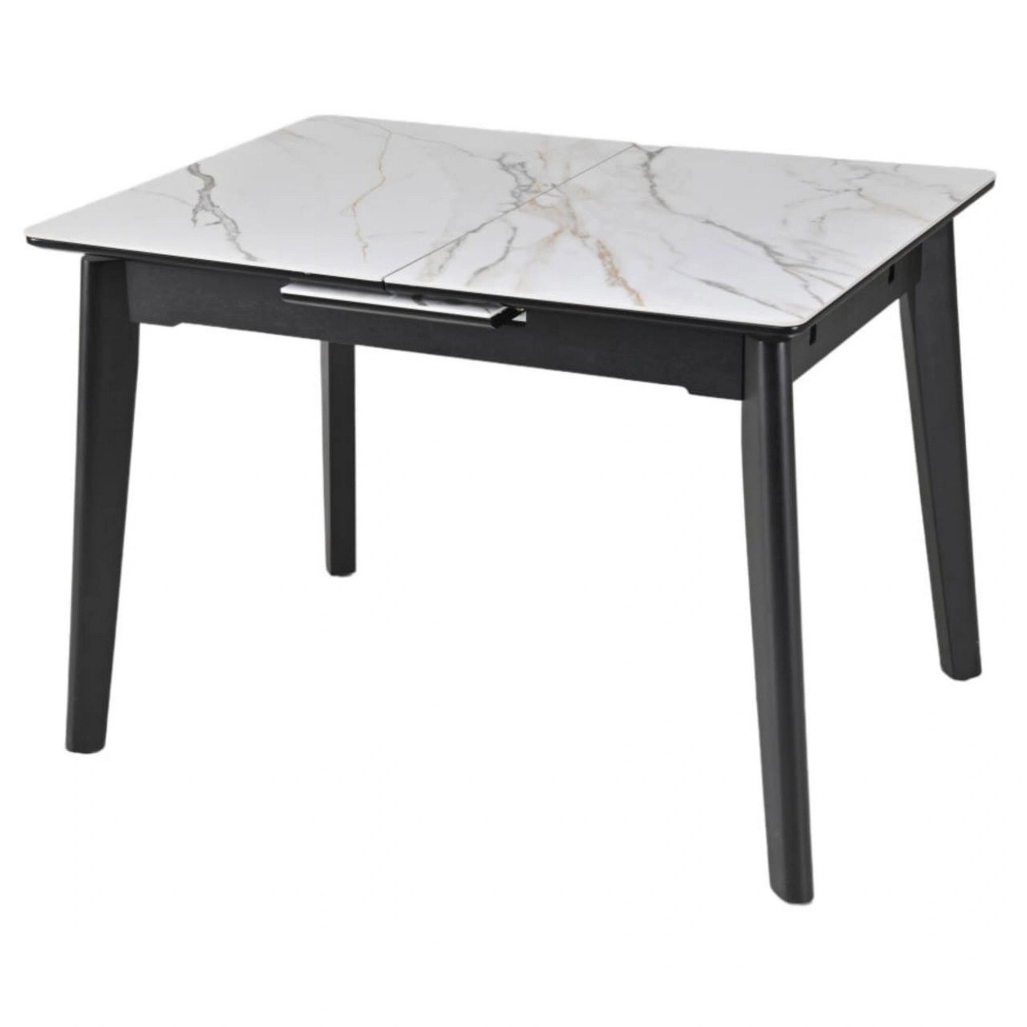 Masa extensibila OSTEN, alb cu efect de marmura/negru, 110/140x80x76 cm