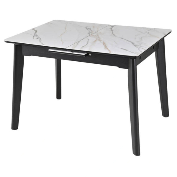 Masa extensibila OSTEN, alb cu efect de marmura/negru, 120/160x80x76 cm