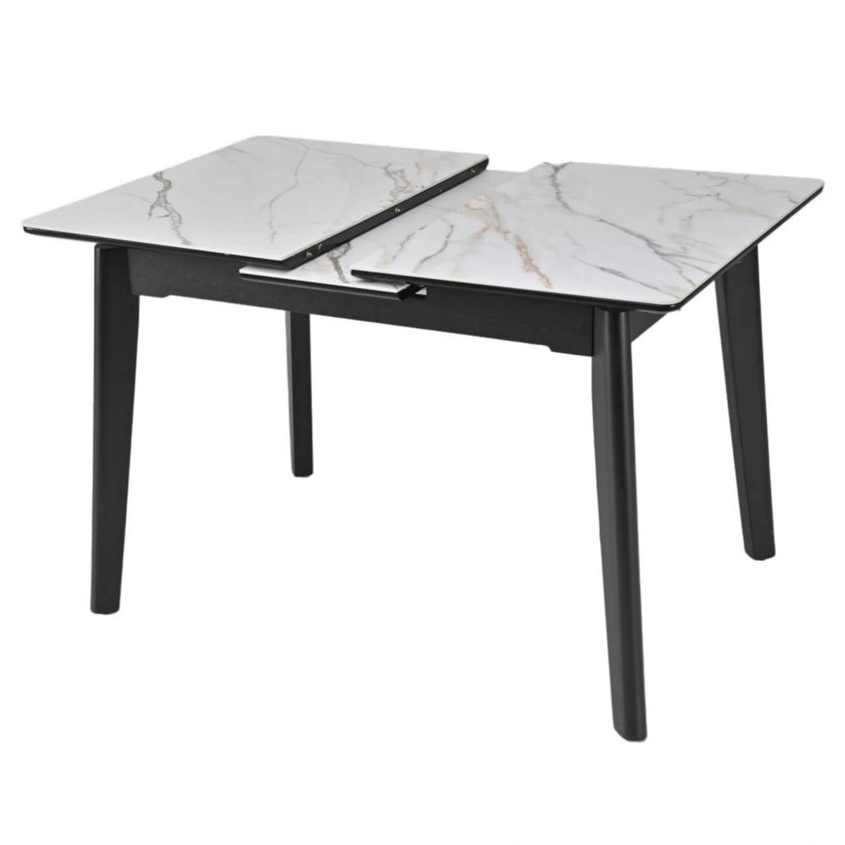 Masa extensibila OSTEN, alb cu efect de marmura/negru, 110/140x80x76 cm