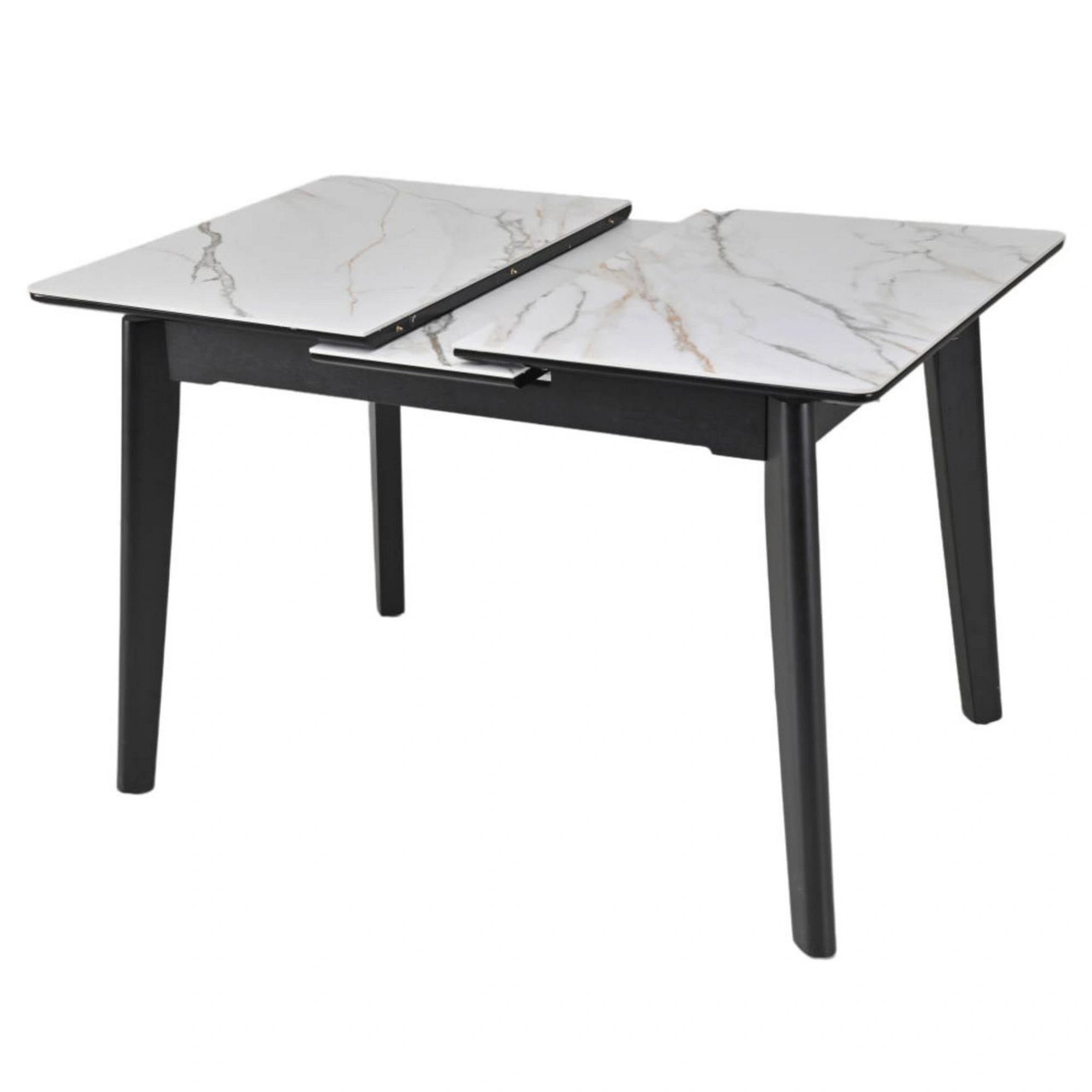 Masa extensibila OSTEN, alb cu efect de marmura/negru, 110/140x80x76 cm