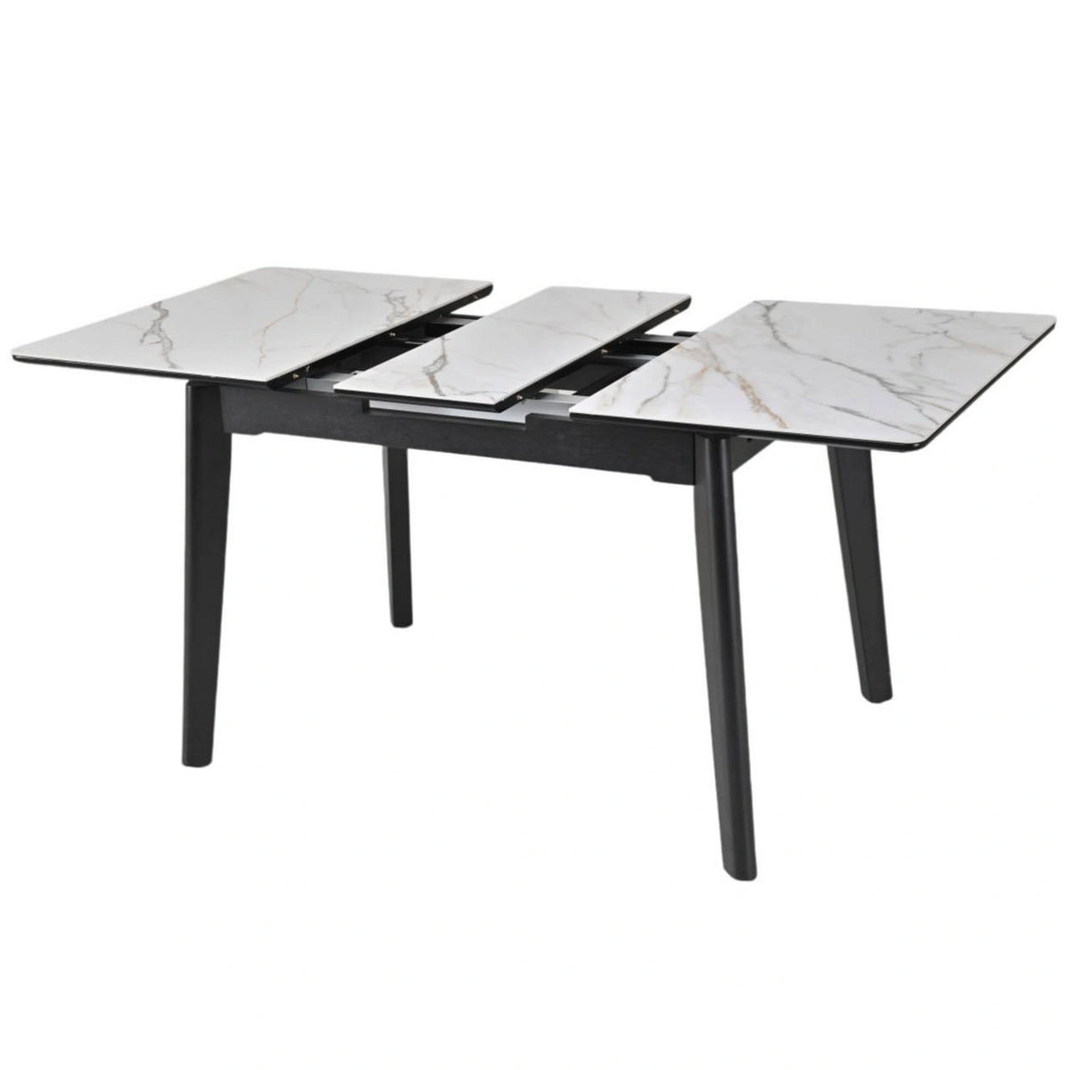 Masa extensibila OSTEN, alb cu efect de marmura/negru, 110/140x80x76 cm