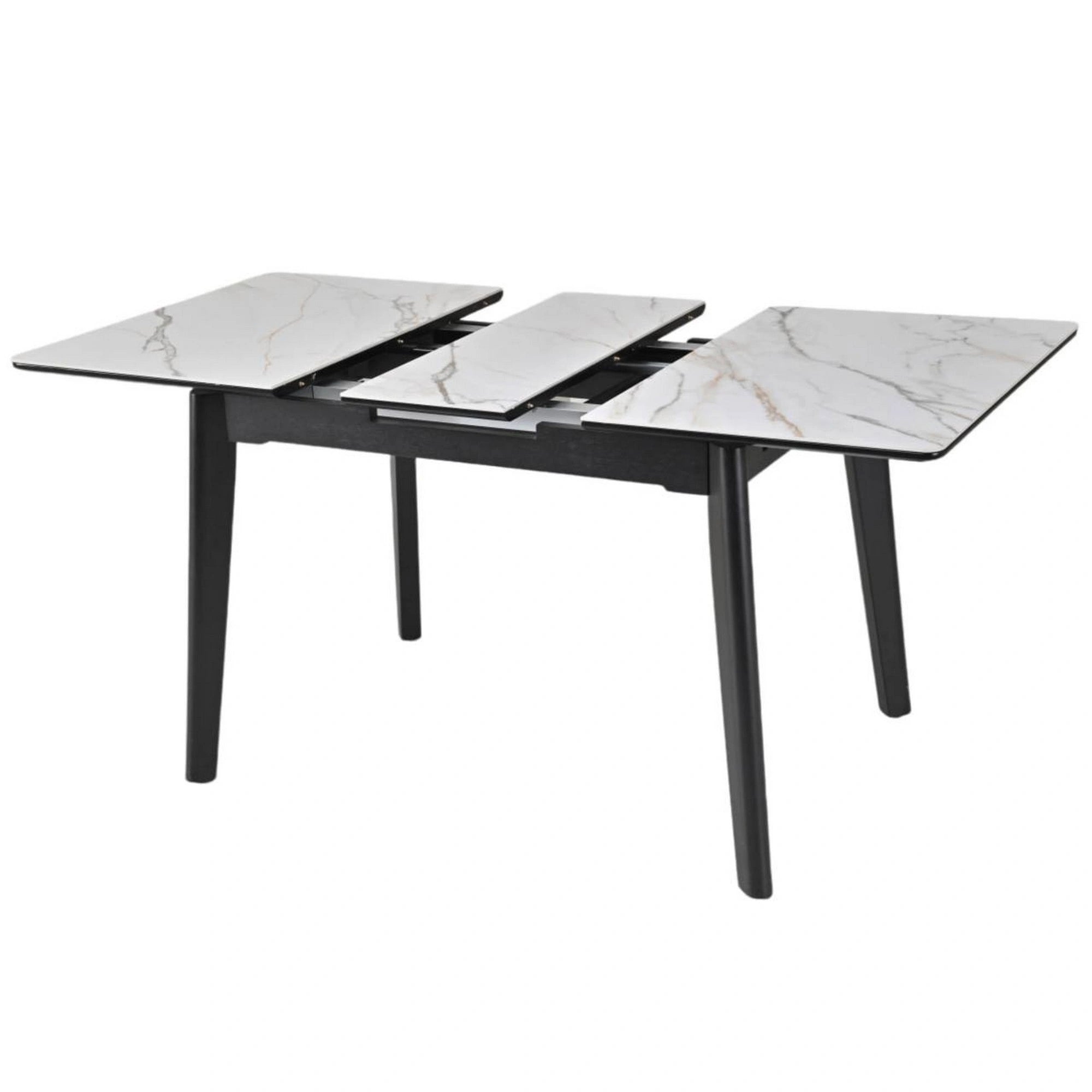 Masa extensibila OSTEN, alb cu efect de marmura/negru, 110/140x80x76 cm