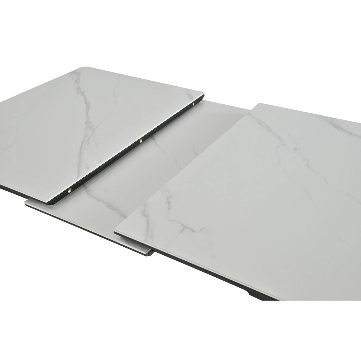 Masa extensibila OSTEN, alb cu efect de marmura/negru, 110/140x80x76 cm