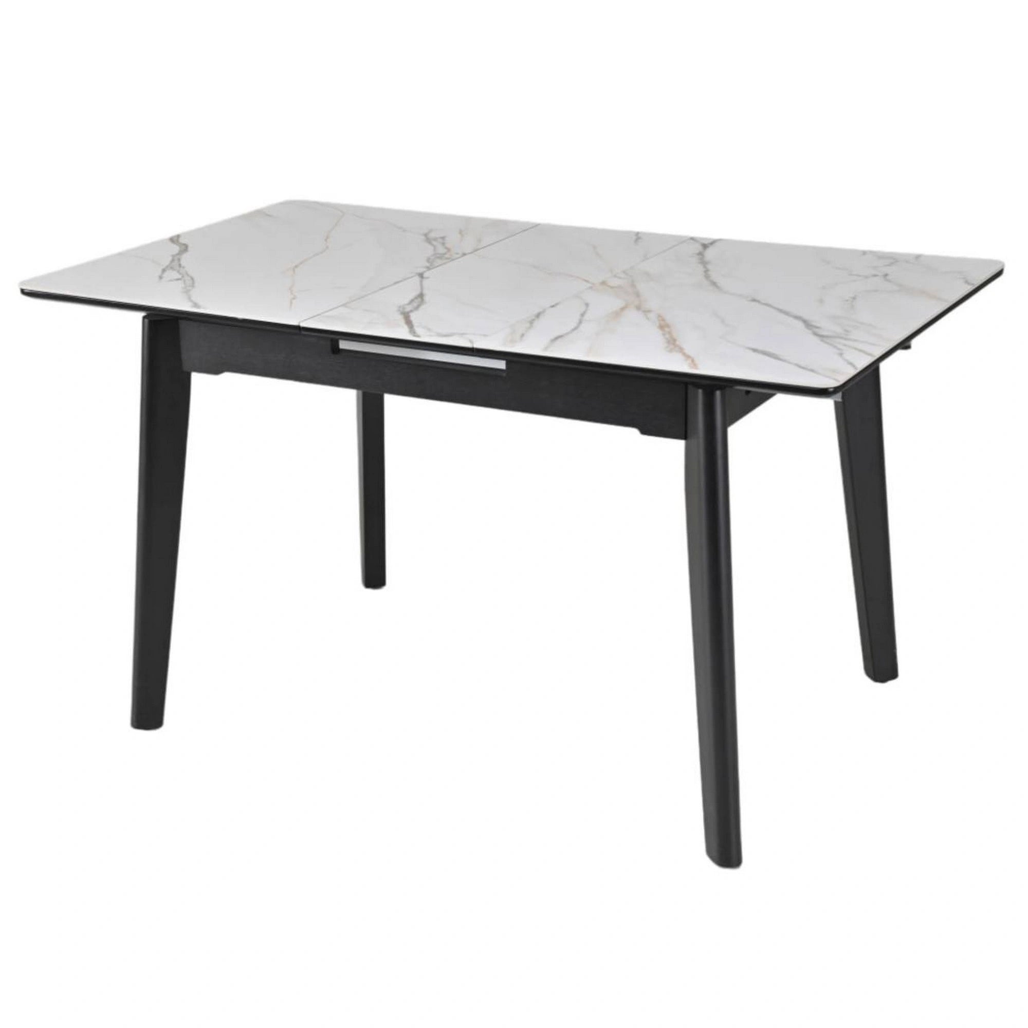 Masa extensibila OSTEN, alb cu efect de marmura/negru, 110/140x80x76 cm