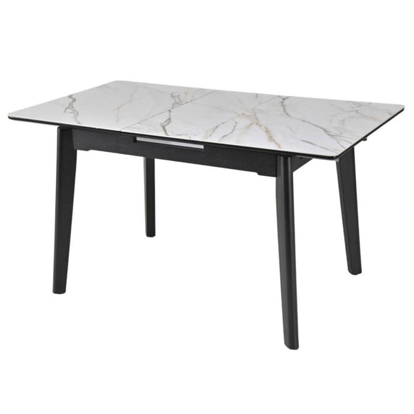 Masa extensibila OSTEN, alb cu efect de marmura/negru, 140/180x80x76 cm