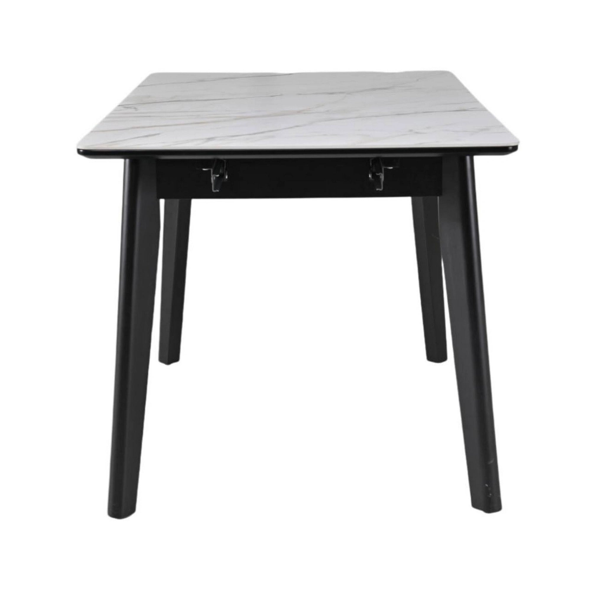 Masa extensibila OSTEN, alb cu efect de marmura/negru, 110/140x80x76 cm