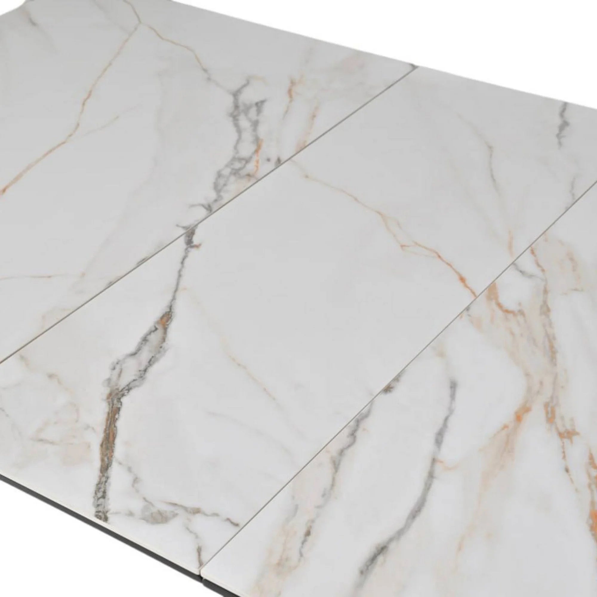 Masa extensibila OSTEN, alb cu efect de marmura/negru, 110/140x80x76 cm