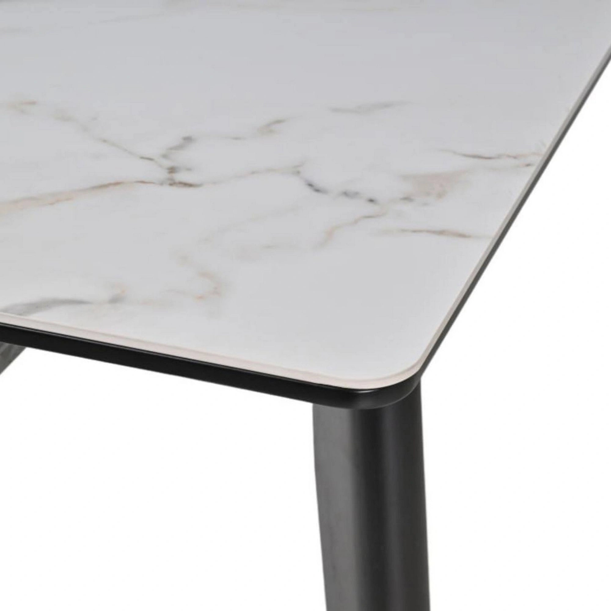Masa extensibila OSTEN, alb cu efect de marmura/negru, 110/140x80x76 cm