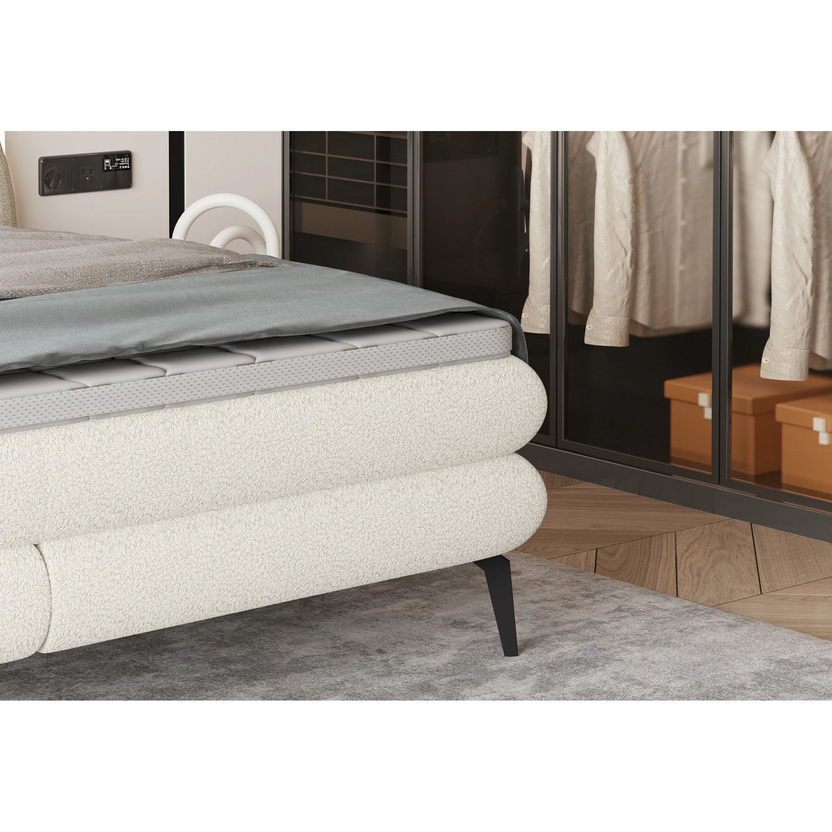 Pat boxspring OVO 160x200, personalizabil materiale Gama Premium, cu saltele si topper