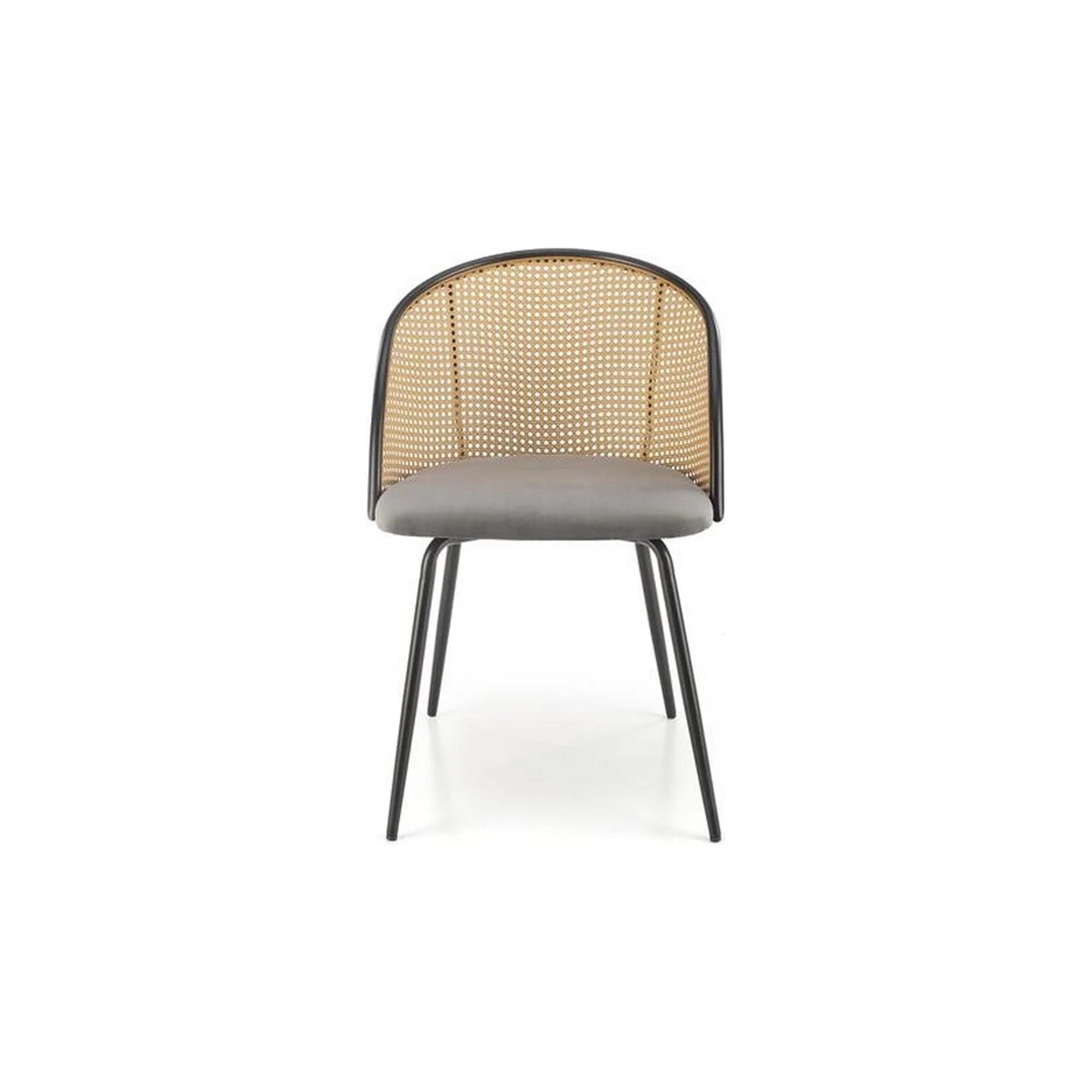 Scaun K508, gri/negru, stofa catifelata/rattan sintetic, 54x57x78 cm