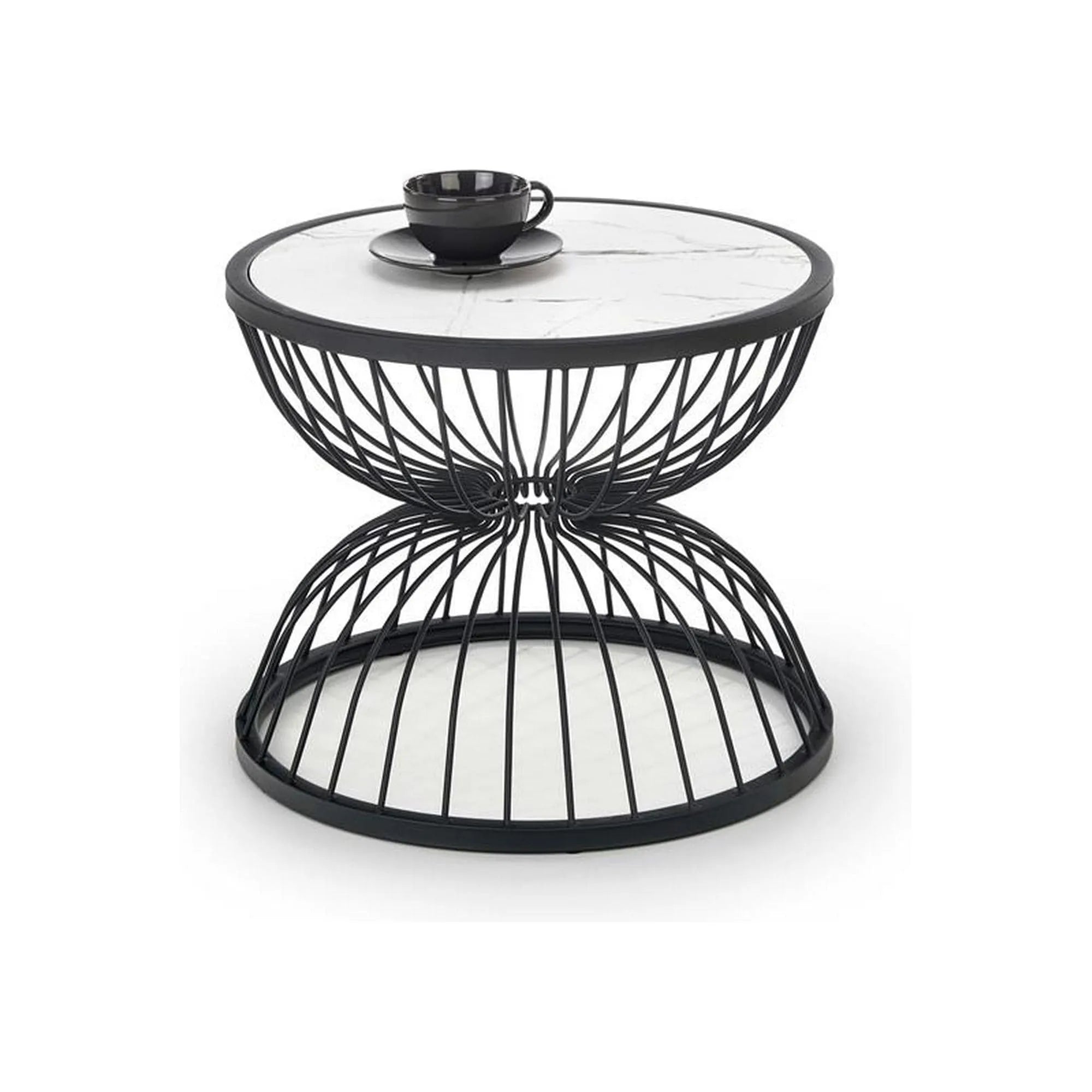 Masuta cafea KIM, alb cu efect de marmura/negru, 50x50x40 cm