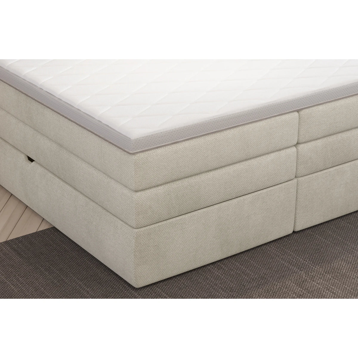 Pat boxspring PALACE 140x200, personalizabil materiale gama Oferta Avantaj, cu saltele, topper si lada pentru depozitare