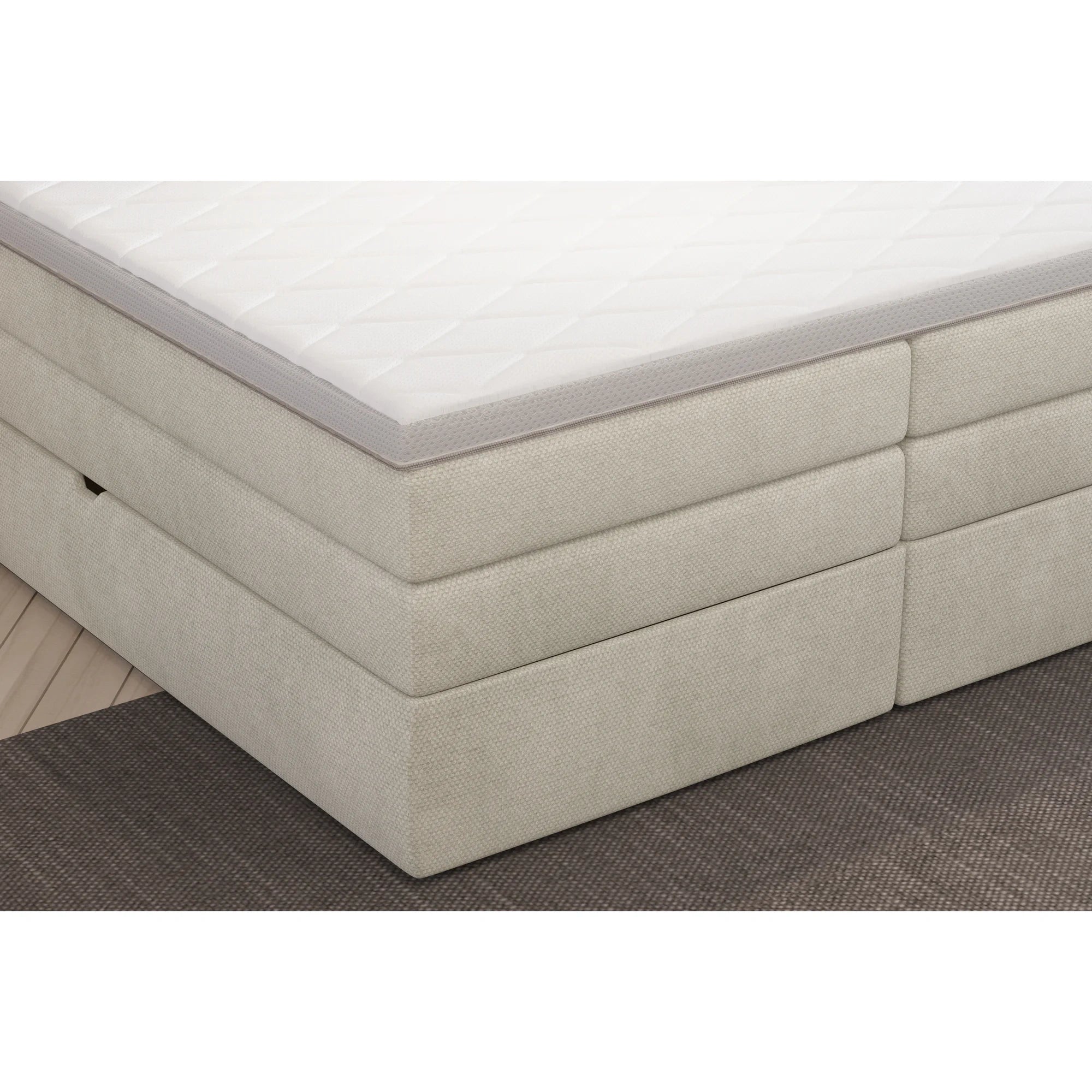 Pat boxspring PALACE 180x200, personalizabil materiale Gama Premium, cu saltele, topper si lada pentru depozitare