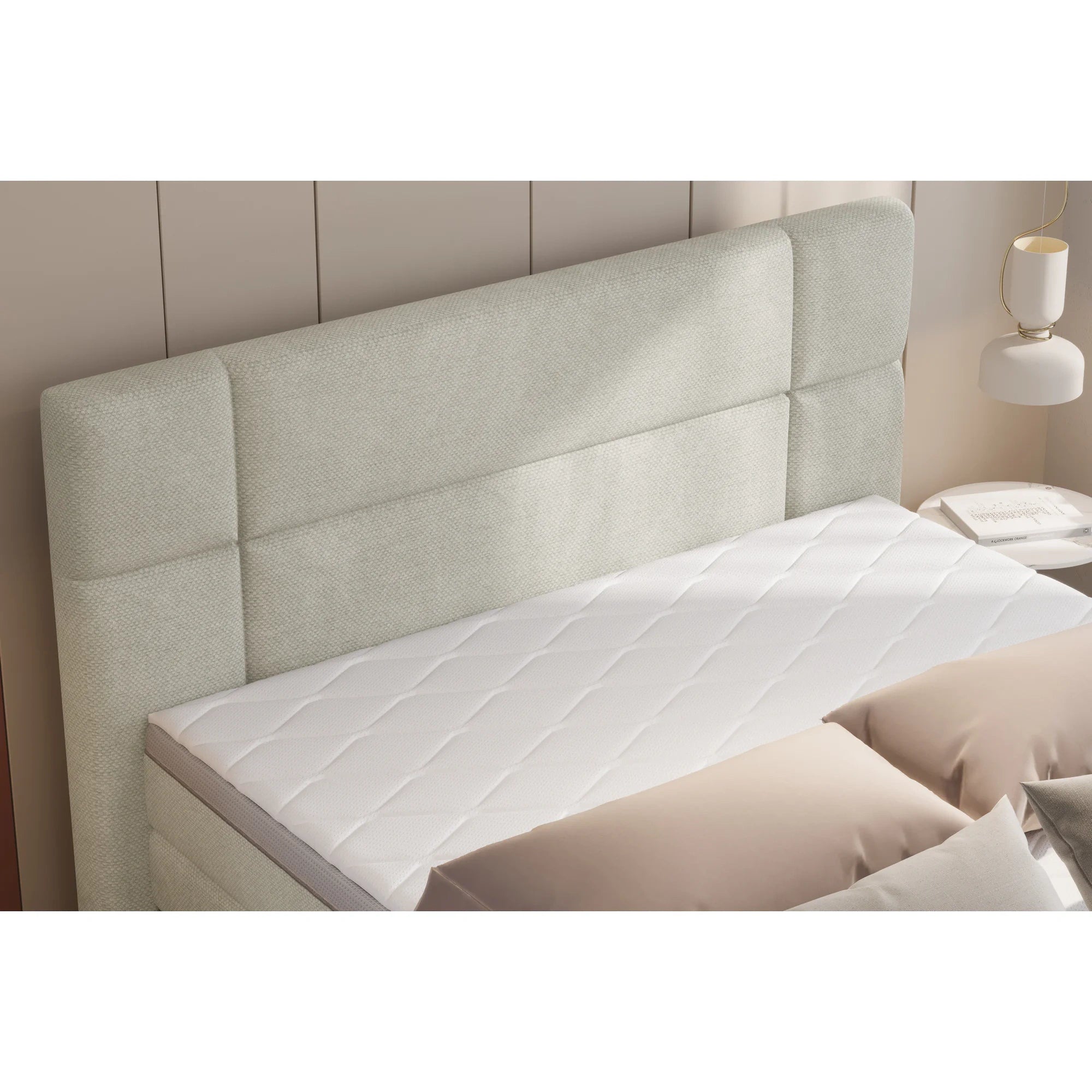 Pat boxspring PALACE 160x200, personalizabil materiale Gama Premium, cu saltele, topper si lada pentru depozitare