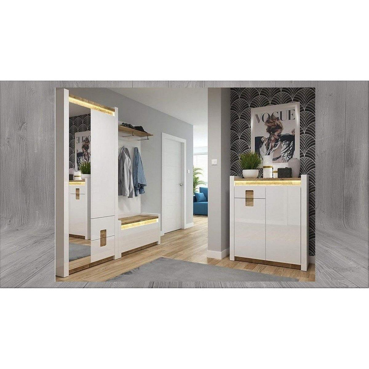 Pantofar ALAMEDA, alb/stejar, PAL, 100x37x51 cm