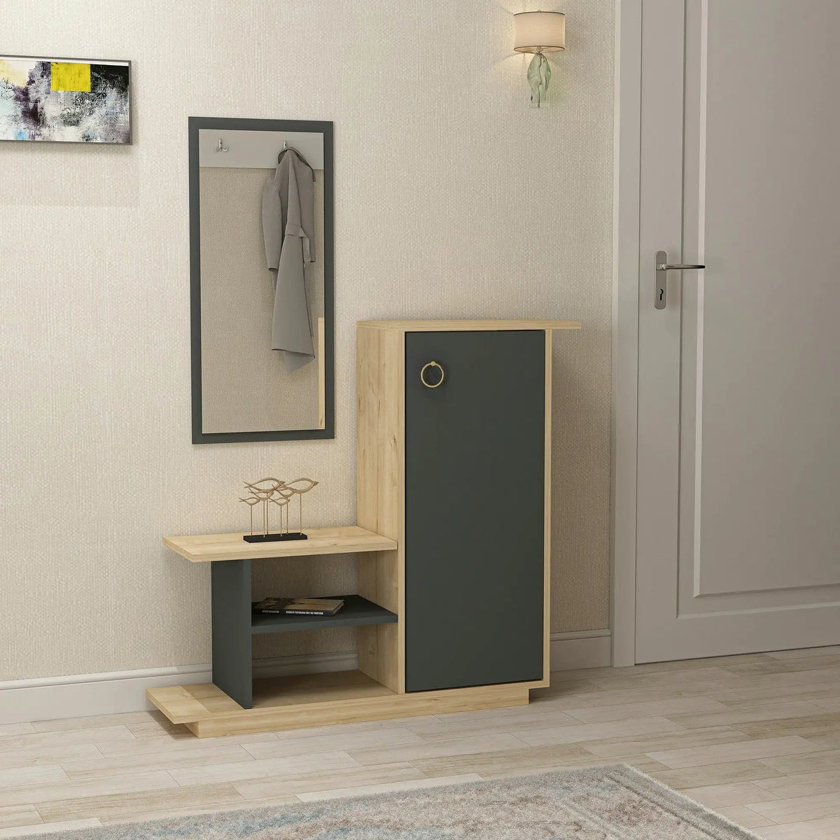 Pantofar ASIA, stejar/gri antracit, PAL melaminat, 80x30x90 cm
