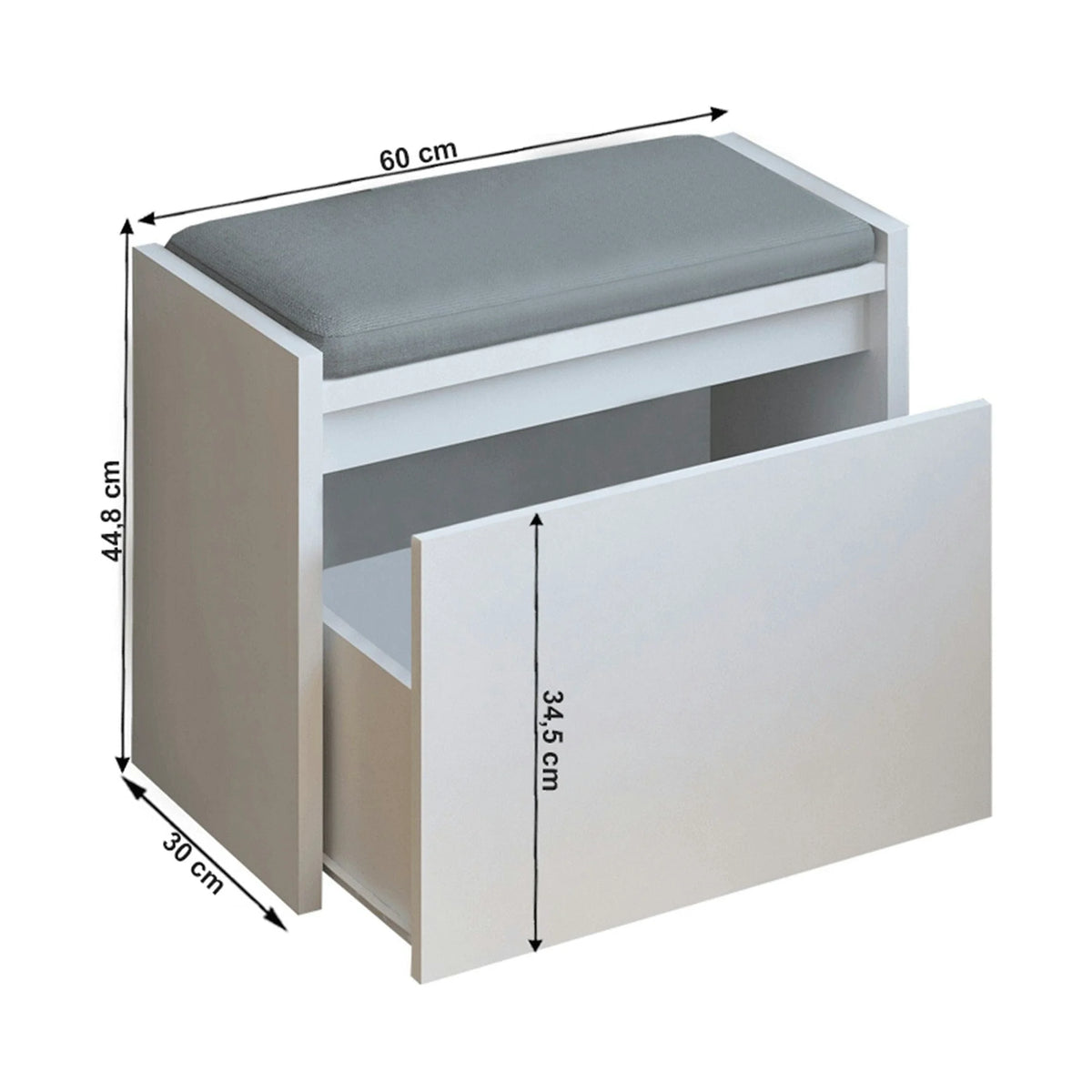 Pantofar BERGI, alb, DTD laminat, 60x30x45 cm