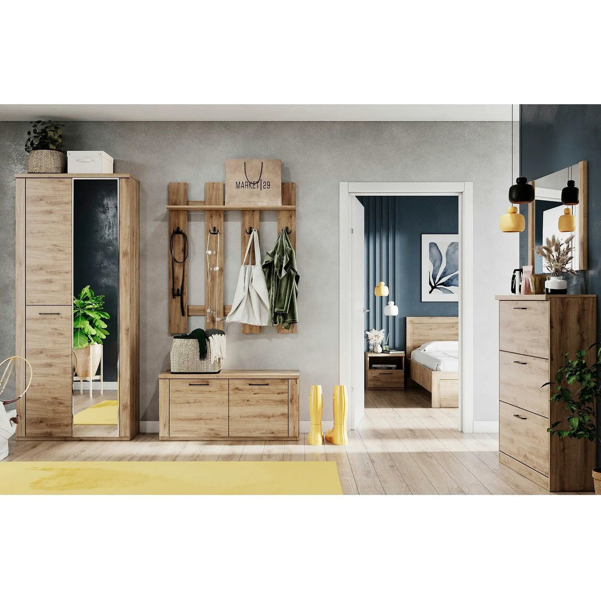 Pantofar DOORSET, stejar navarra, PAL laminat, 110x41x53 cm