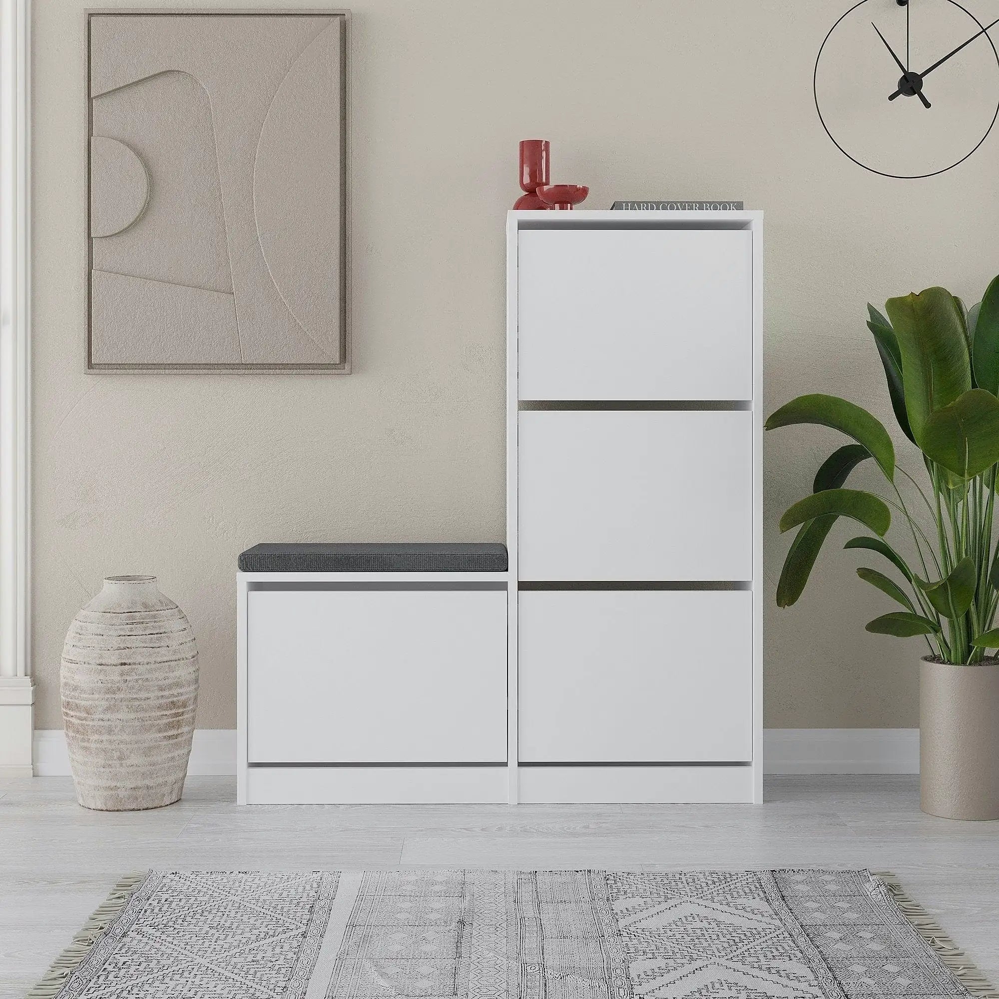 Pantofar DUDE, alb/gri, PAL melaminat/stofa, 105x26x119 cm