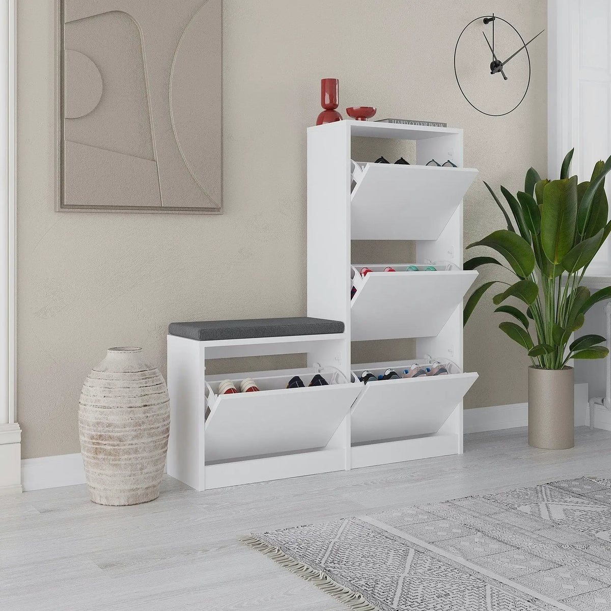 Pantofar DUDE, alb/gri, PAL melaminat/stofa, 105x26x119 cm