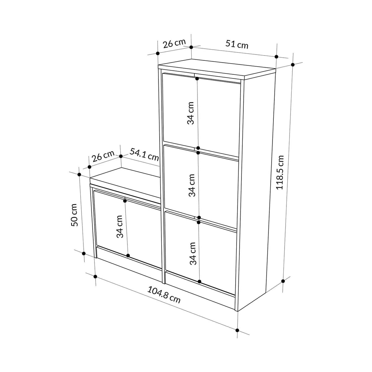Pantofar DUDE, alb/gri, PAL melaminat/stofa, 105x26x119 cm