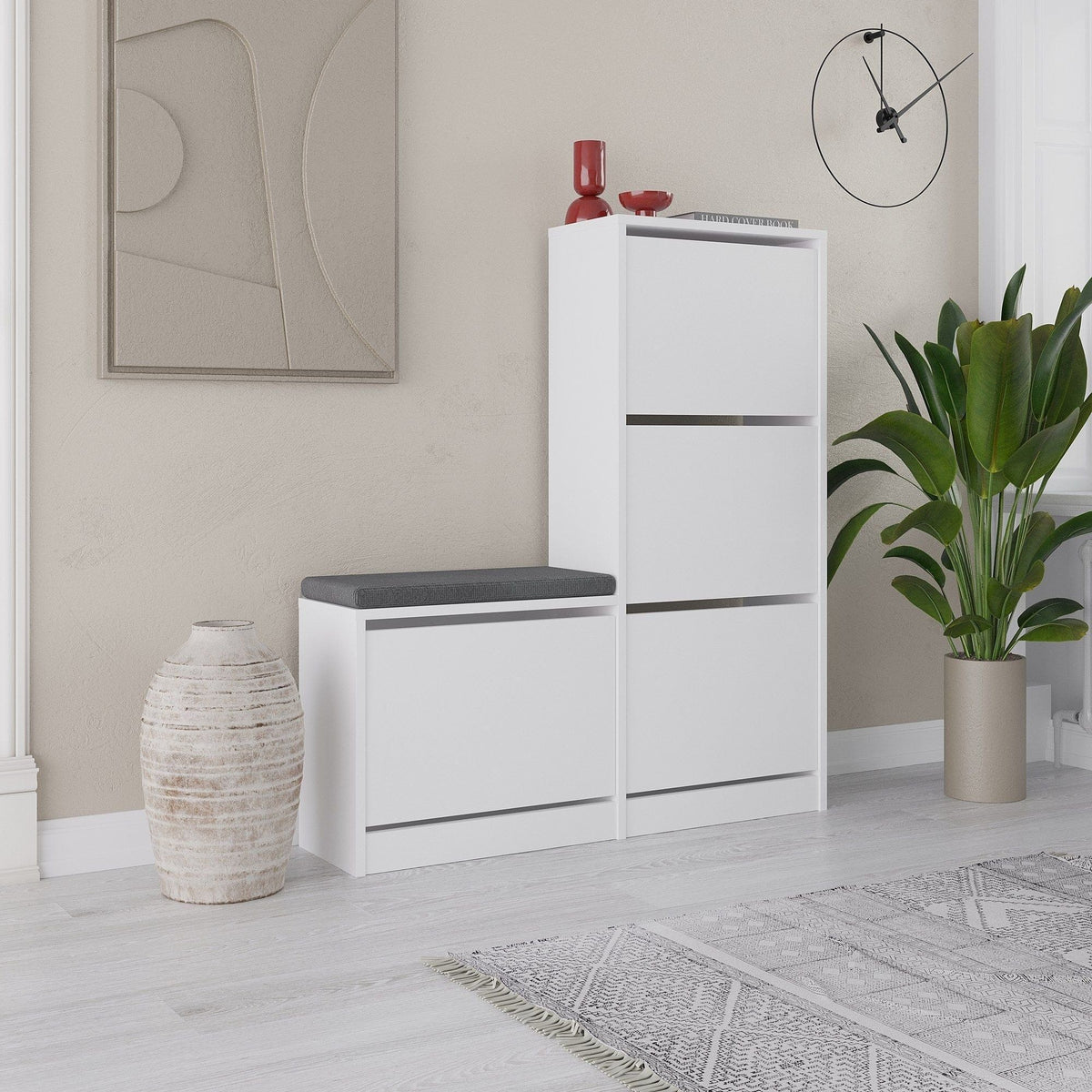 Pantofar DUDE, alb/gri, PAL melaminat/stofa, 105x26x119 cm