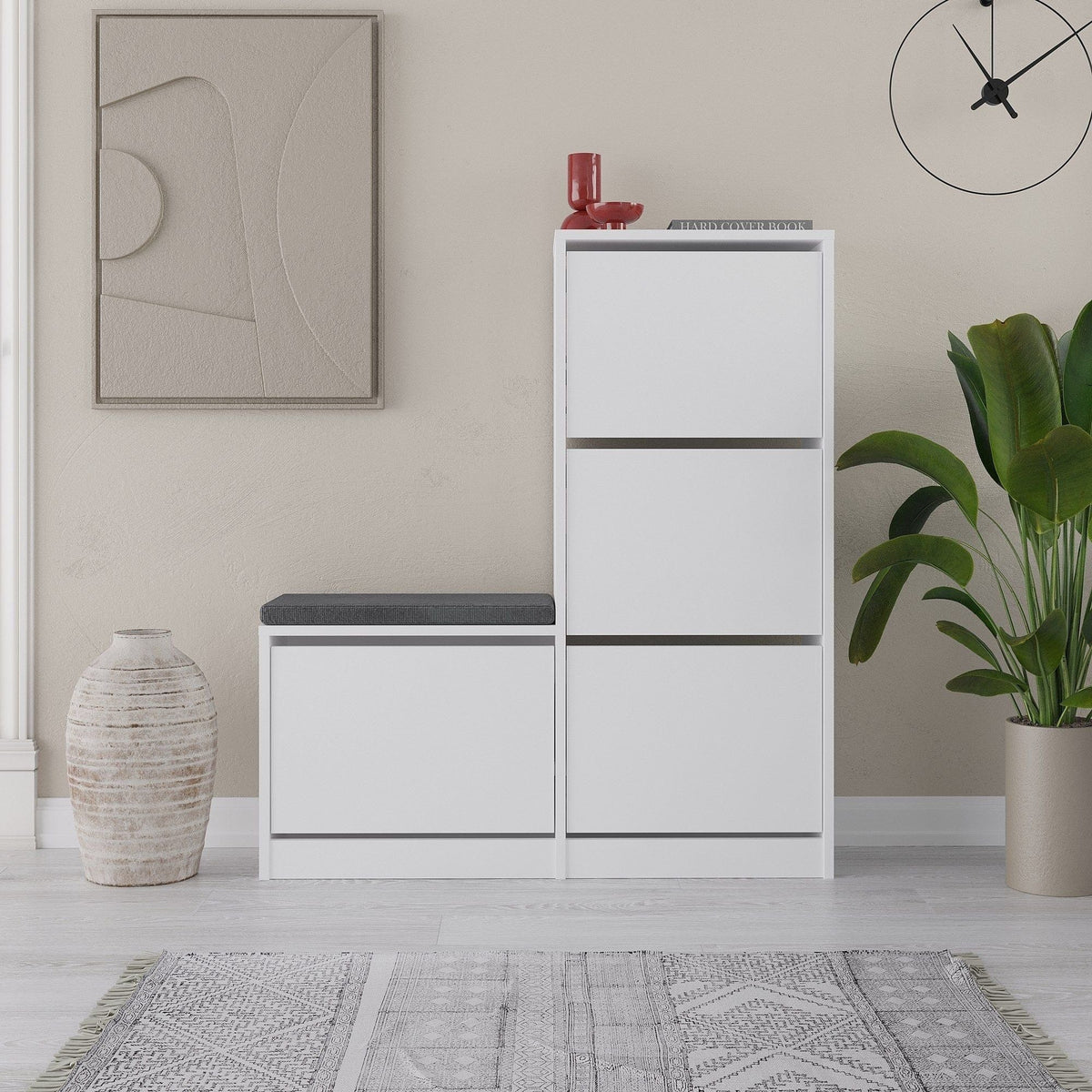 Pantofar DUDE, alb/gri, PAL melaminat/stofa, 105x26x119 cm