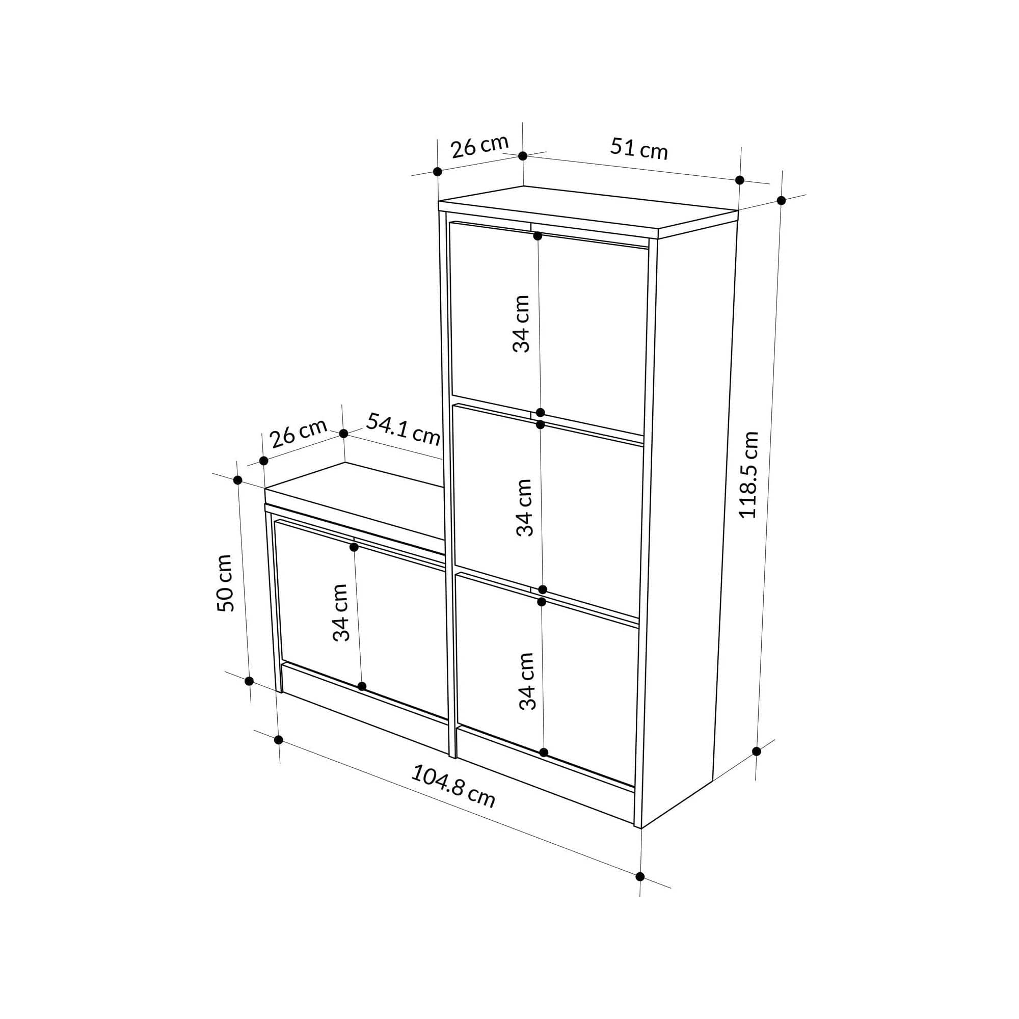 Pantofar DUDE, stejar, PAL melaminat, 105x26x119 cm