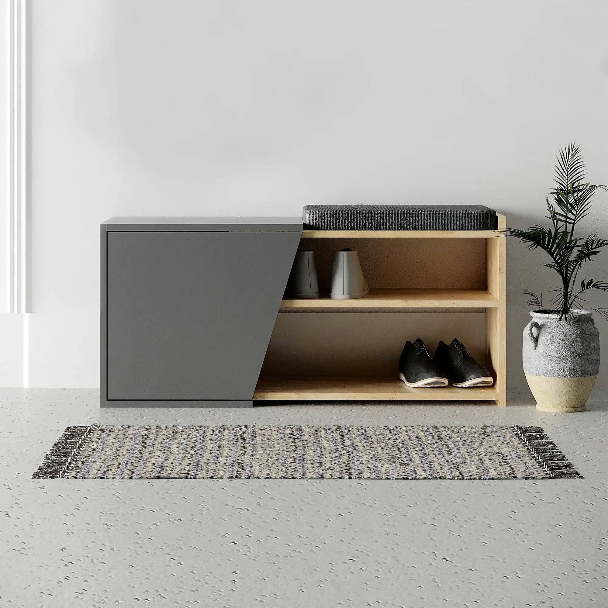 Pantofar FIONA, gri antracit/stejar, PAL melaminat, 104x47x37 cm