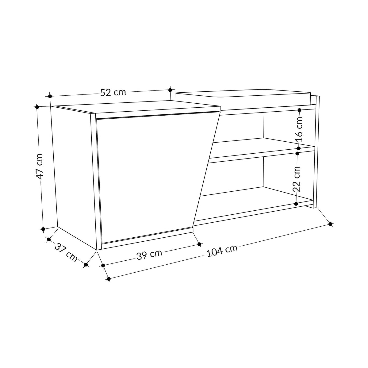 Pantofar FIONA, gri antracit/stejar, PAL melaminat, 104x47x37 cm