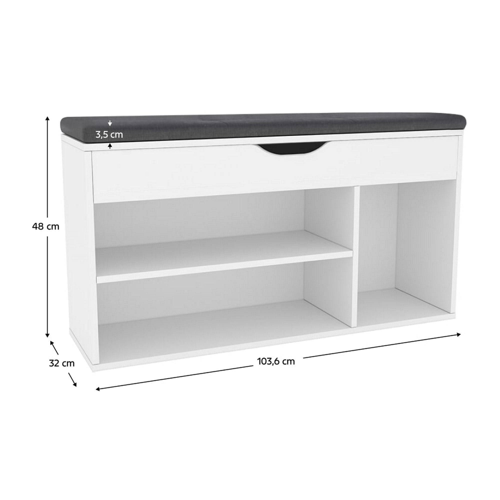 Pantofar FUDDY NEW, alb/gri inchis, DTD laminat, 104x32x48 cm