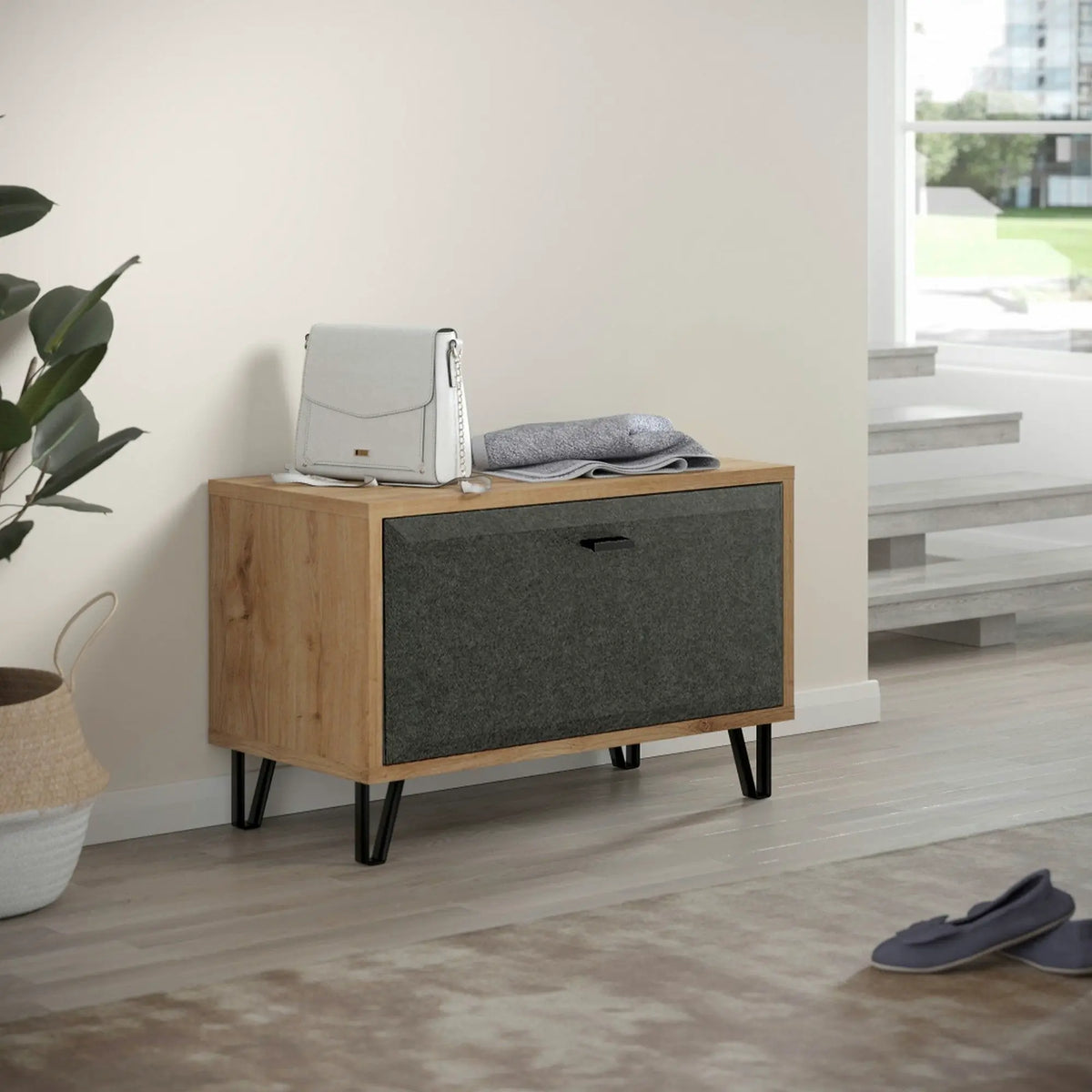 Pantofar GRACE, stejar/gri antracit, PAL laminat, 79x42x51 cm