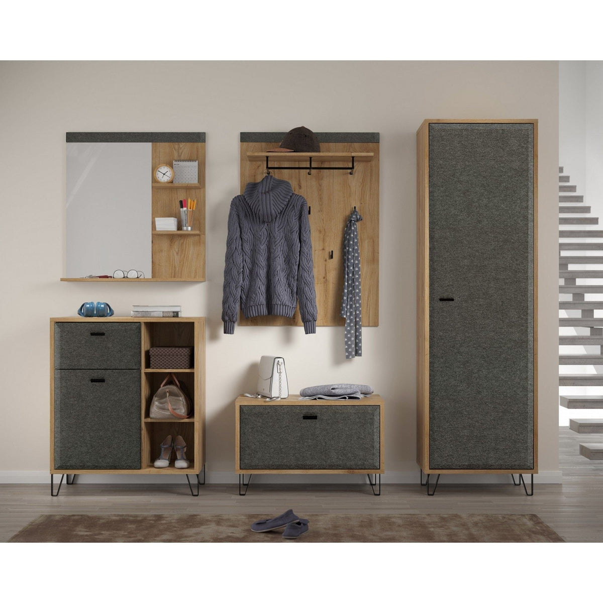 Pantofar GRACE, stejar/gri antracit, PAL laminat, 79x42x51 cm