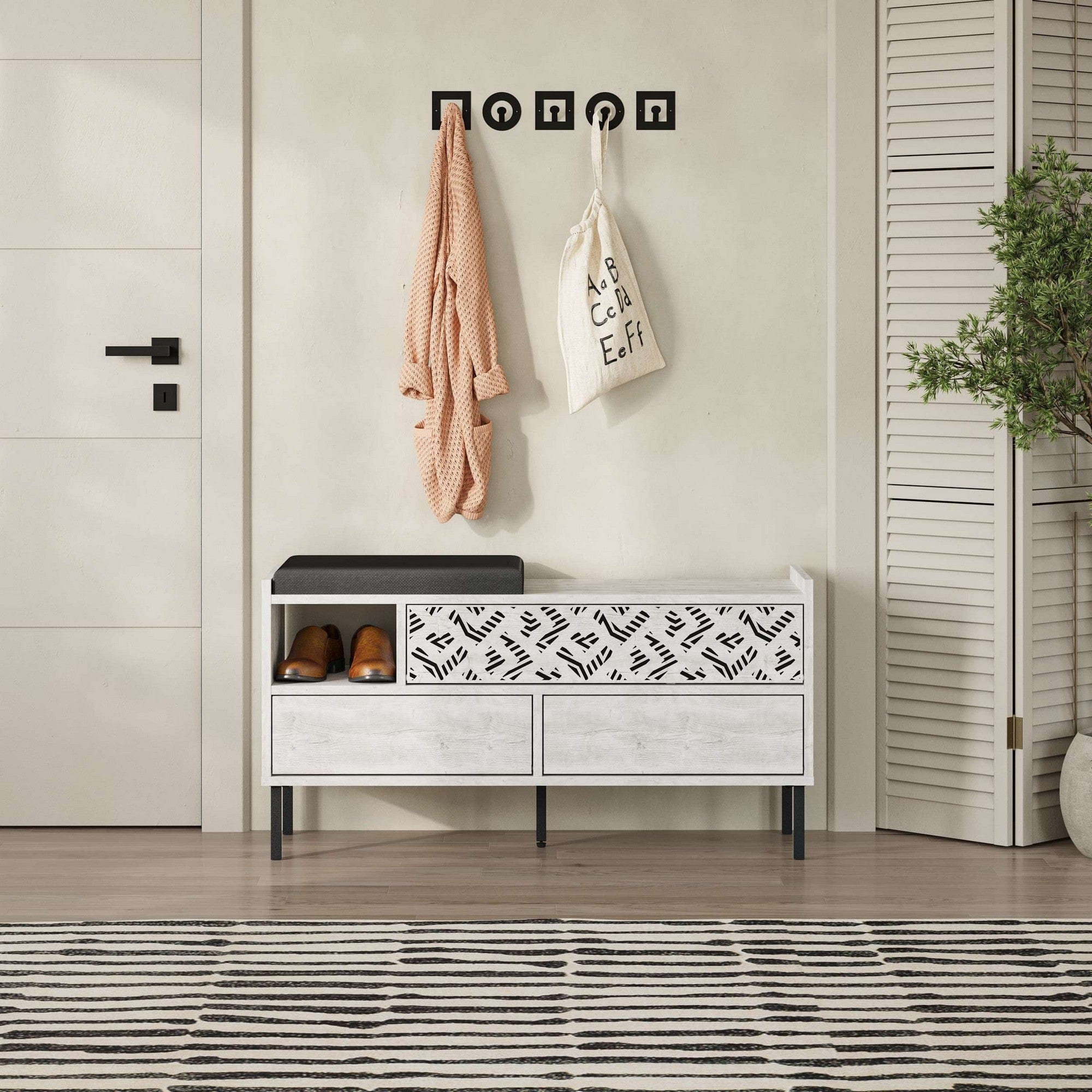 Pantofar HEATON, stejar alb, PAL melaminat/metal, 110x37x56 cm