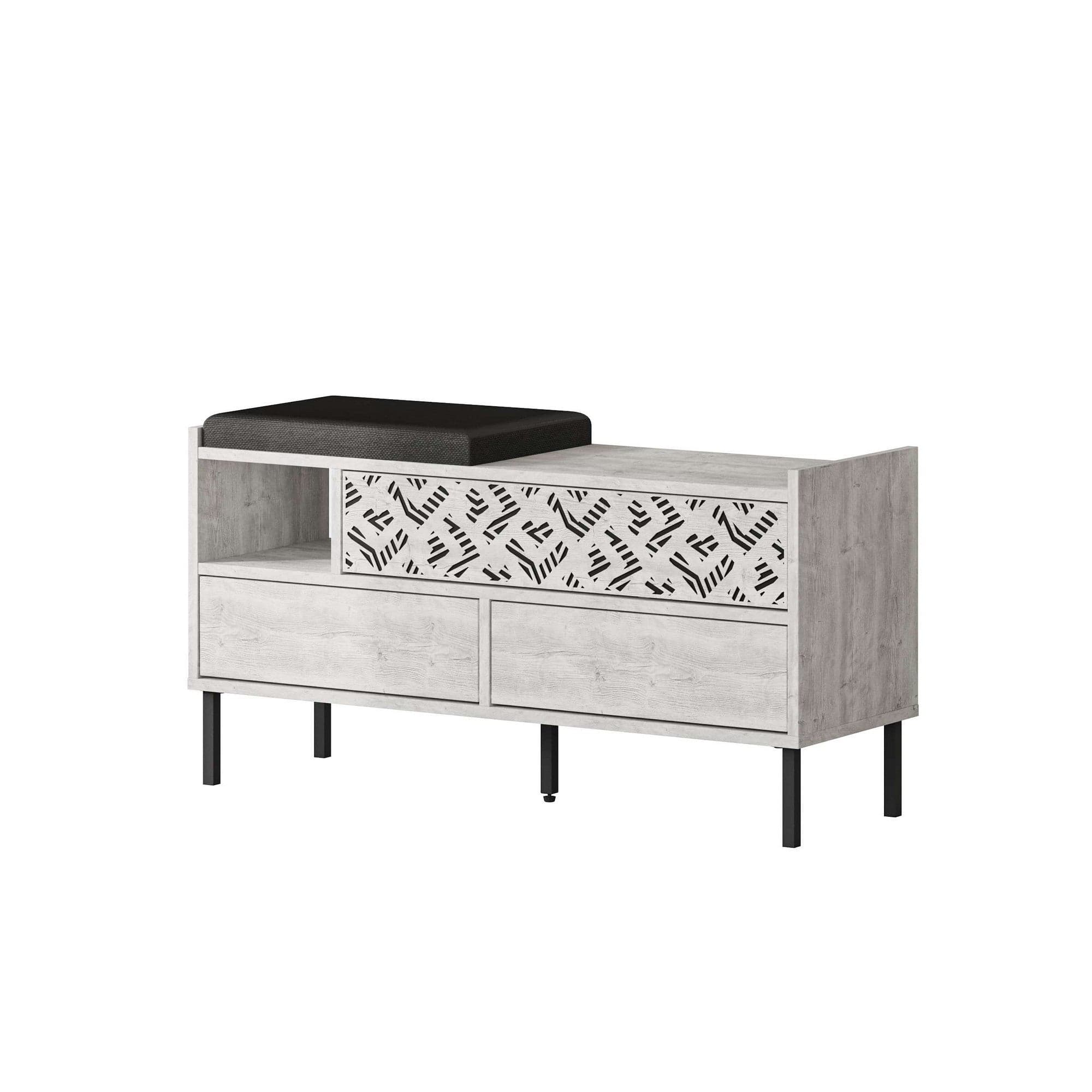 Pantofar HEATON, stejar alb, PAL melaminat/metal, 110x37x56 cm