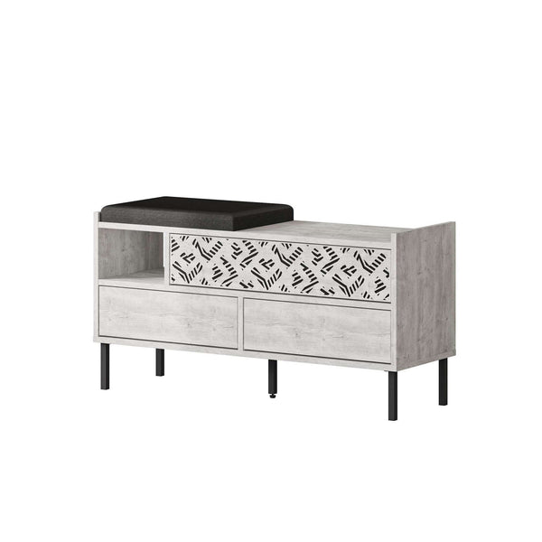 Pantofar HEATON, stejar alb, PAL melaminat/metal, 110x37x56 cm