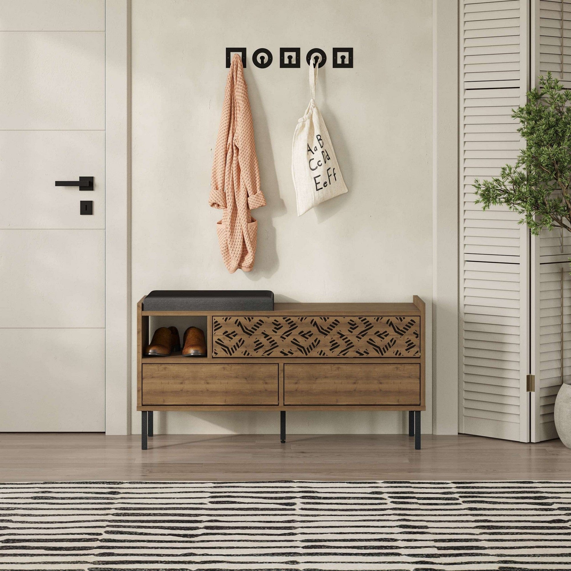 Pantofar HEATON, stejar inchis/gri inchis, PAL melaminat/metal, 110x37x56 cm