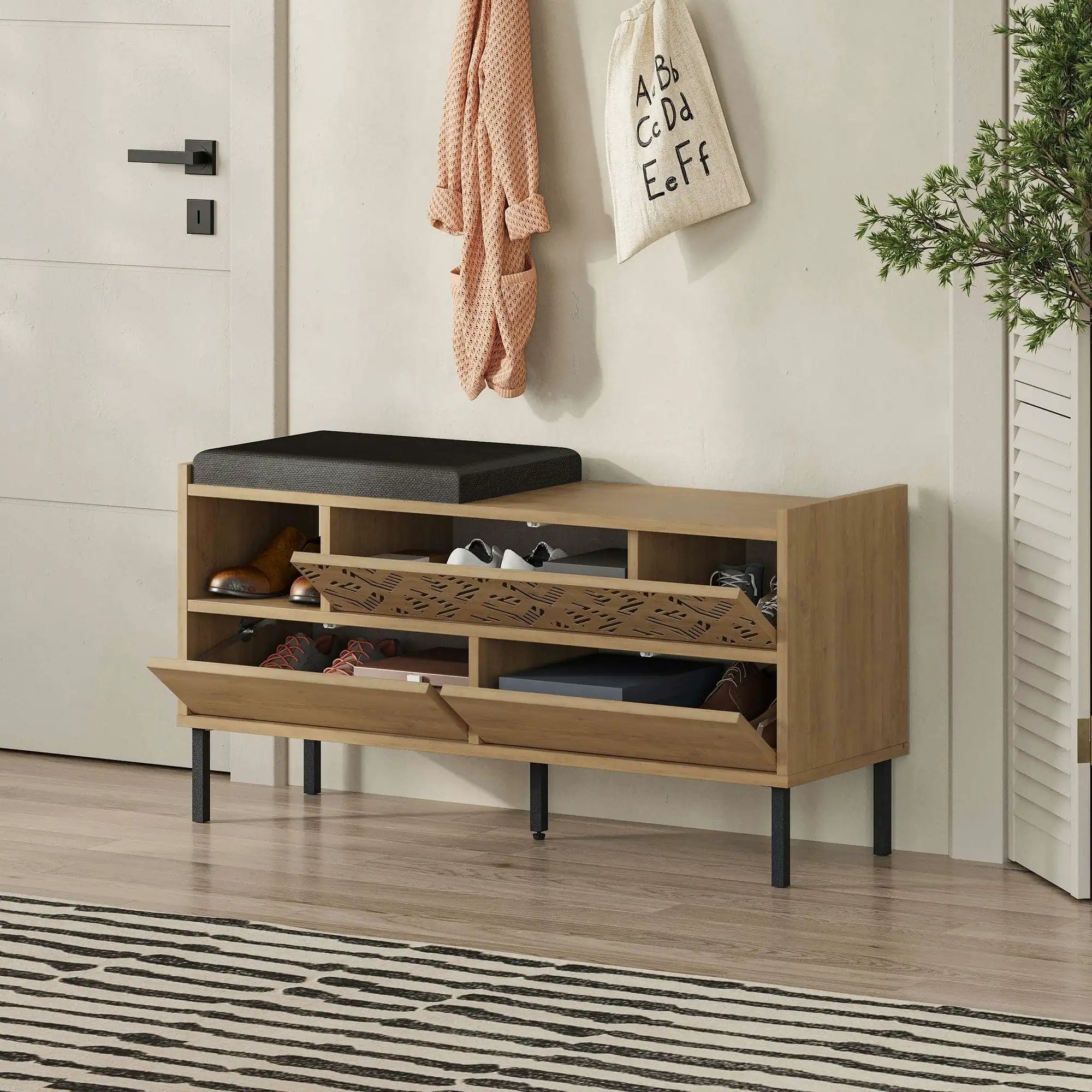 Pantofar HEATON, stejar safir/gri inchis, PAL melaminat, 110x37x56 cm
