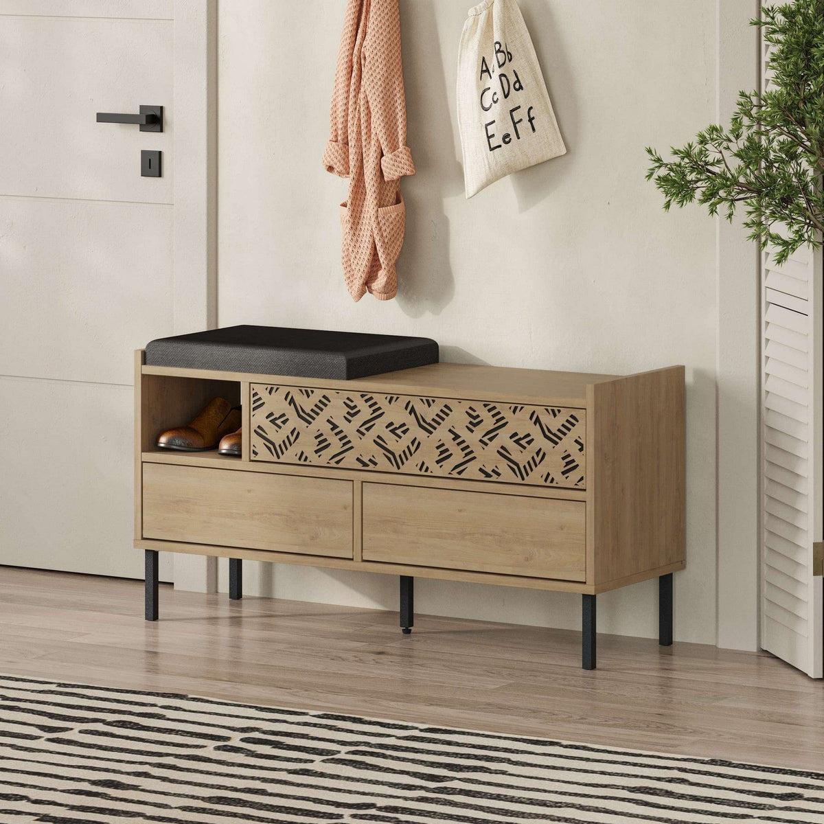 Pantofar HEATON, stejar safir/gri inchis, PAL melaminat, 110x37x56 cm