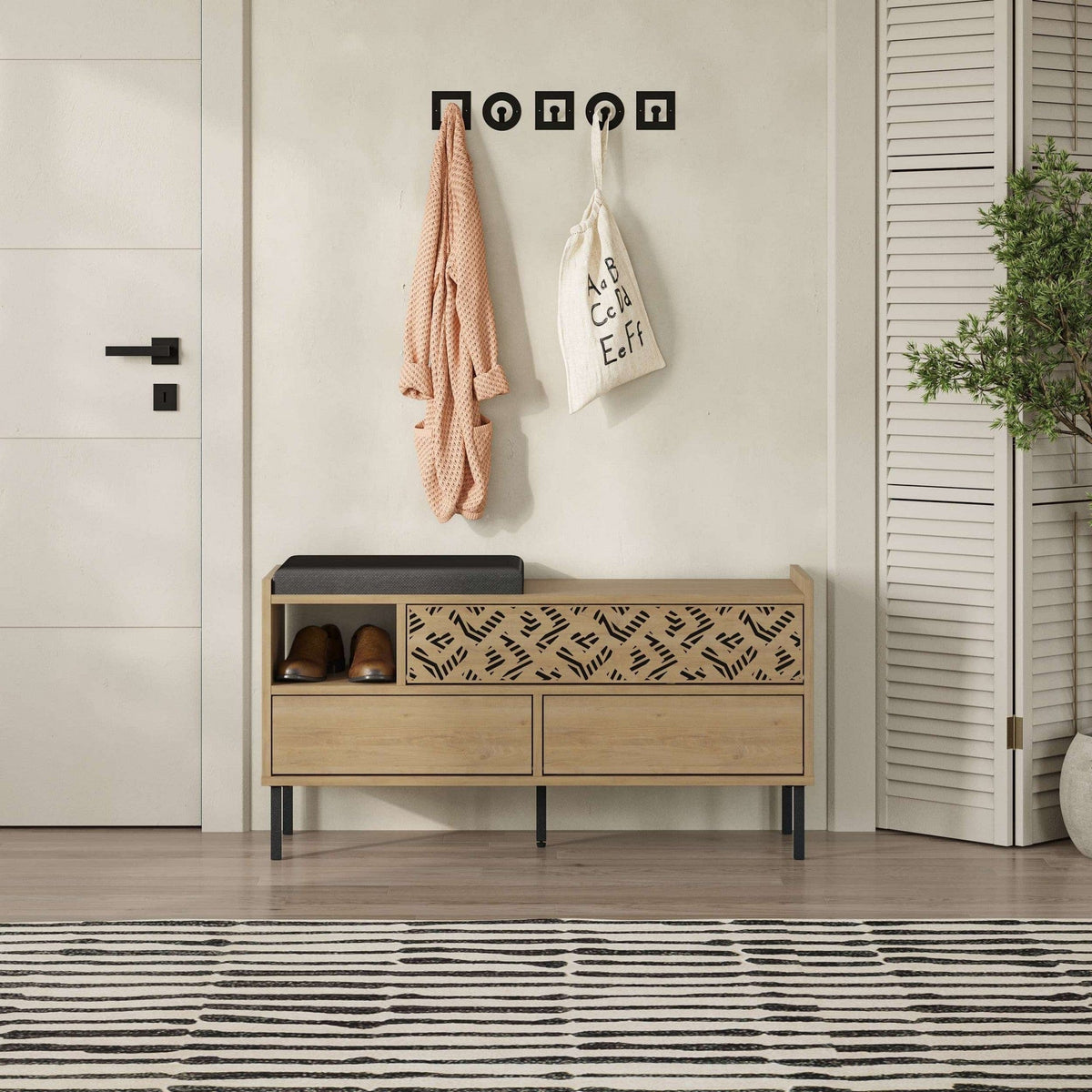 Pantofar HEATON, stejar safir/gri inchis, PAL melaminat, 110x37x56 cm