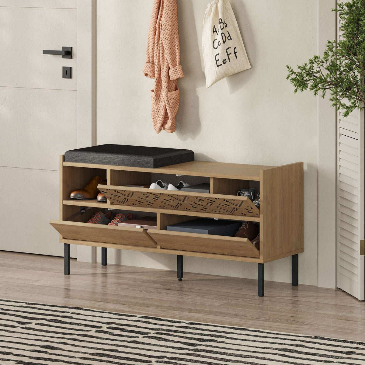 Pantofar HEATON, stejar safir/gri inchis, PAL melaminat, 110x37x56 cm