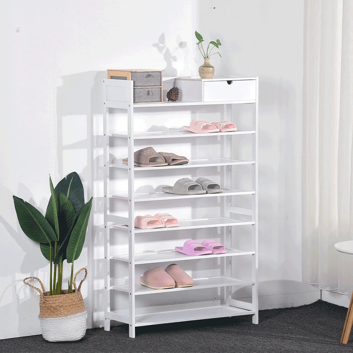 Pantofar KATLEY, alb, lemn, 70x25x117 cm
